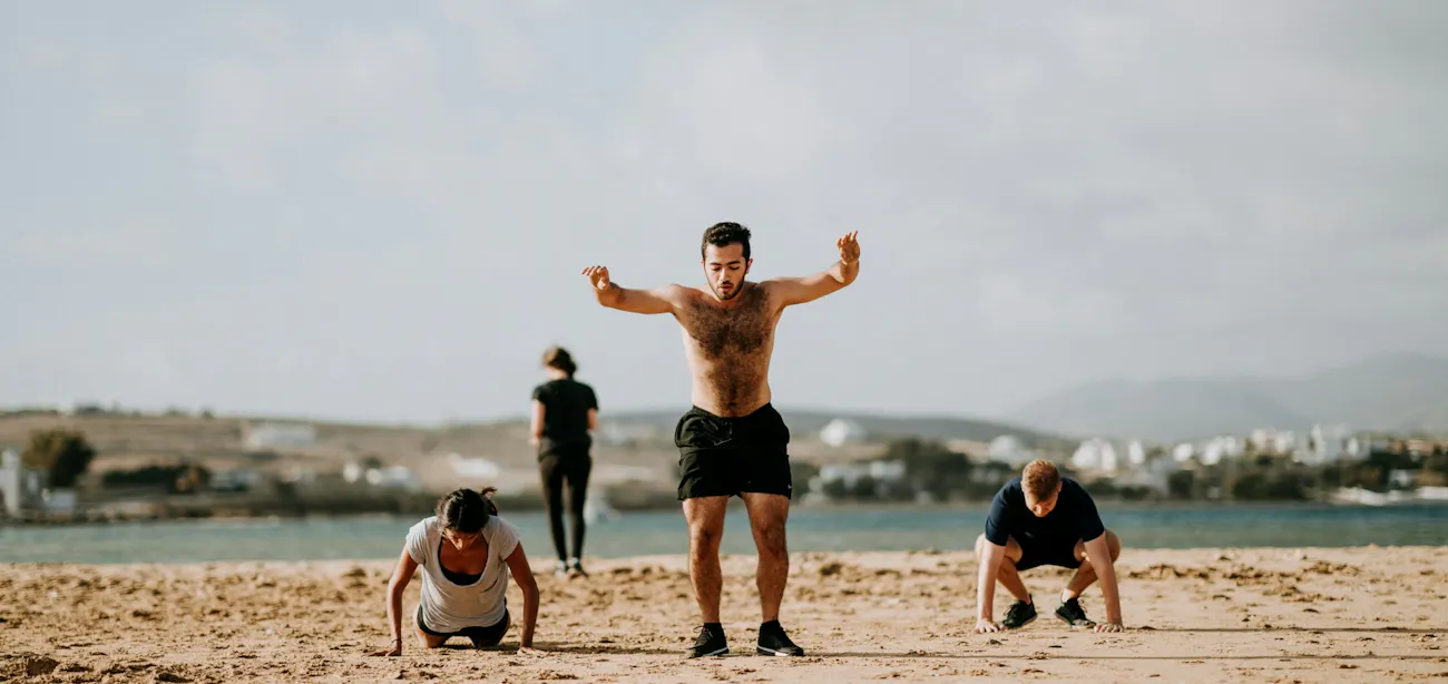 A young man with high testosterone leading an exercise