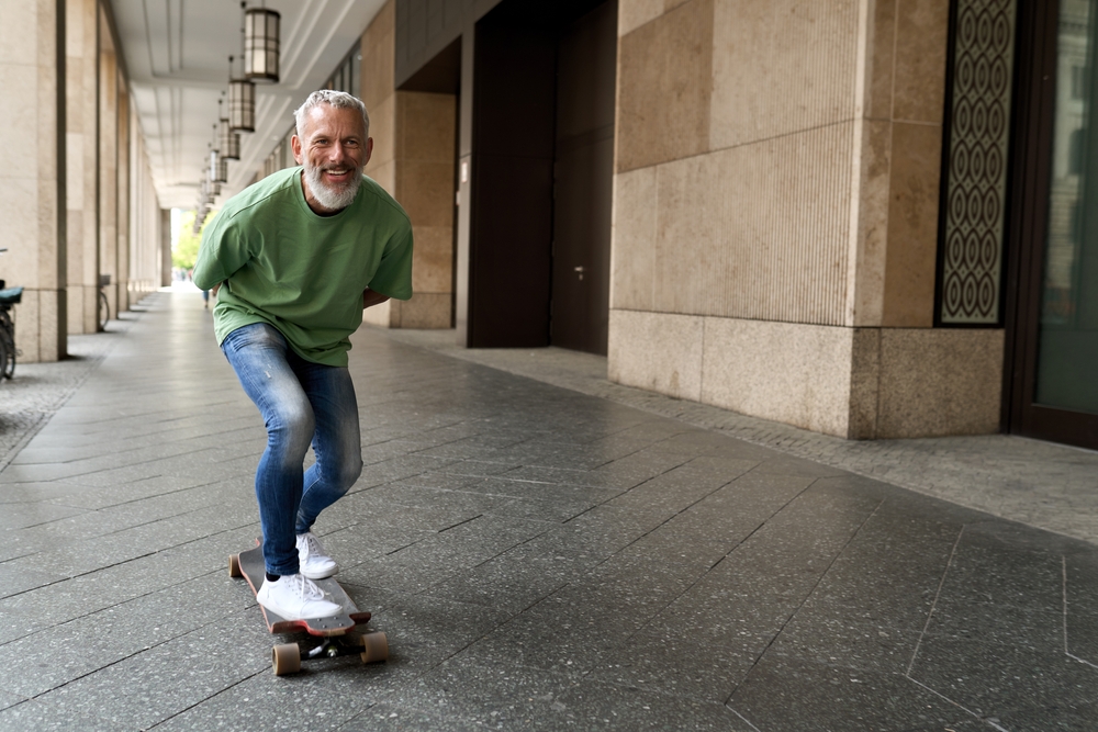 An elderly man being active and full of energy