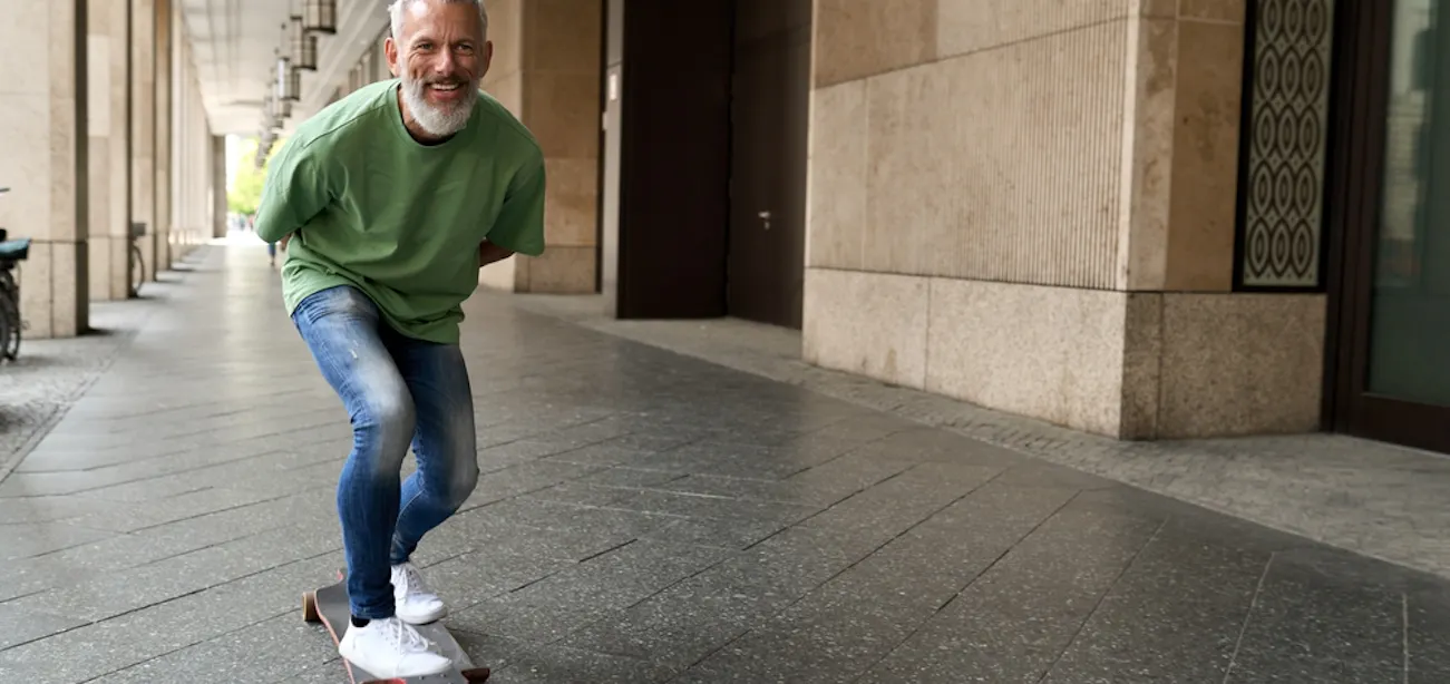 An elderly man being active and full of energy
