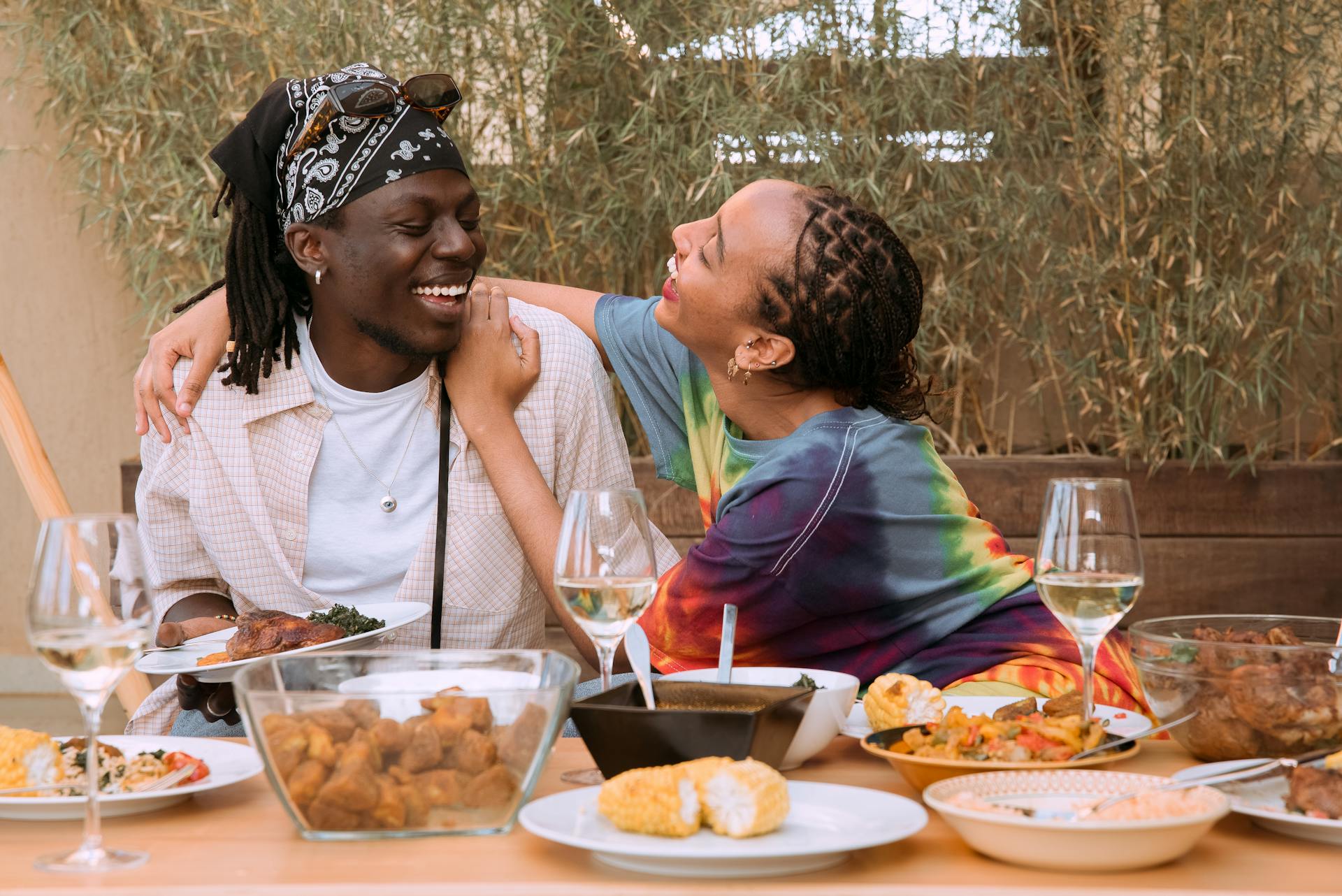 A couple enjoying their meal and having a good intimate time