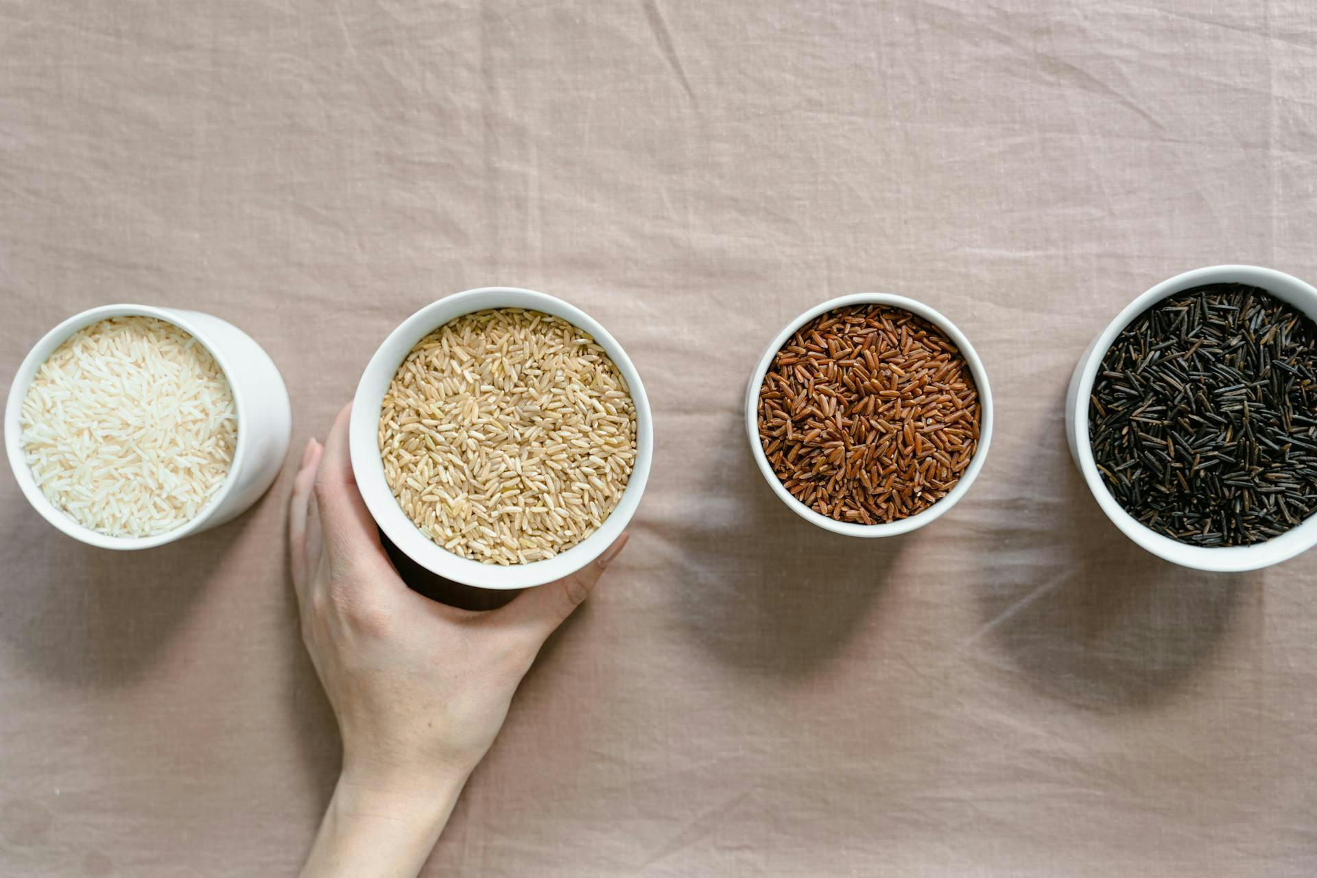 Comparison of brown, white, wild, jasmine, and basmati rice