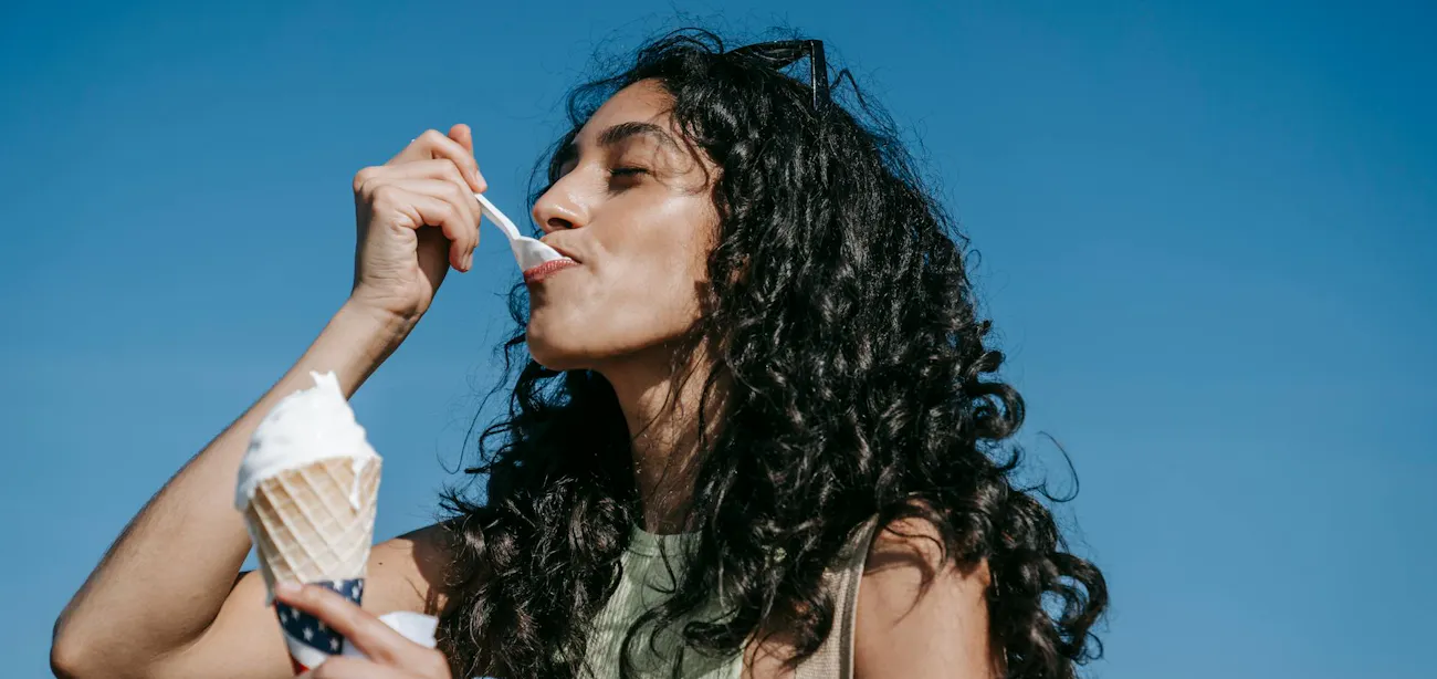Diabetic person enjoying a small scoop of ice cream