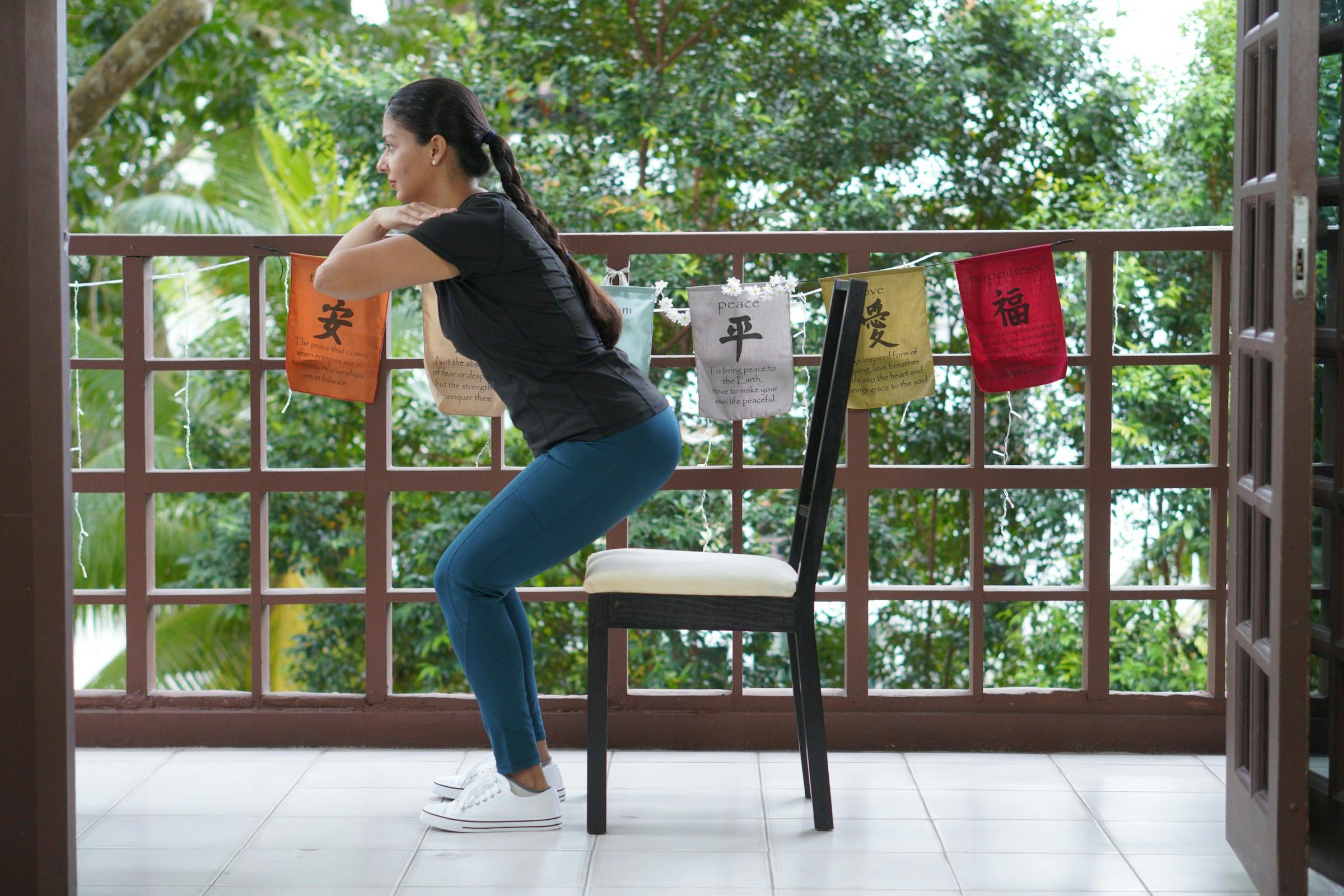 Bodyweight squat form for home exercise