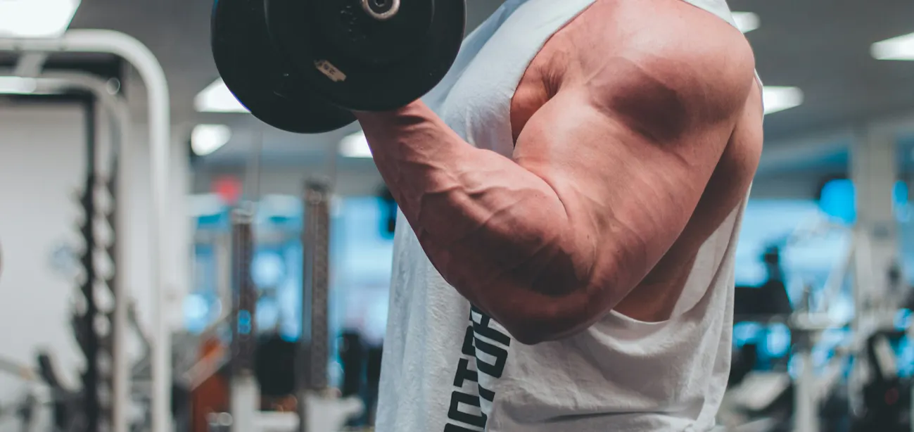 Man lifting heavy weights to burn calories and build muscle.