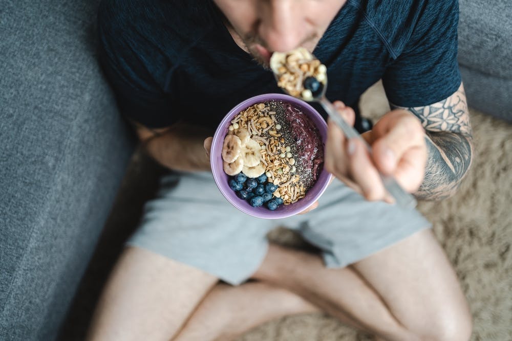 A person eating healthy before bed