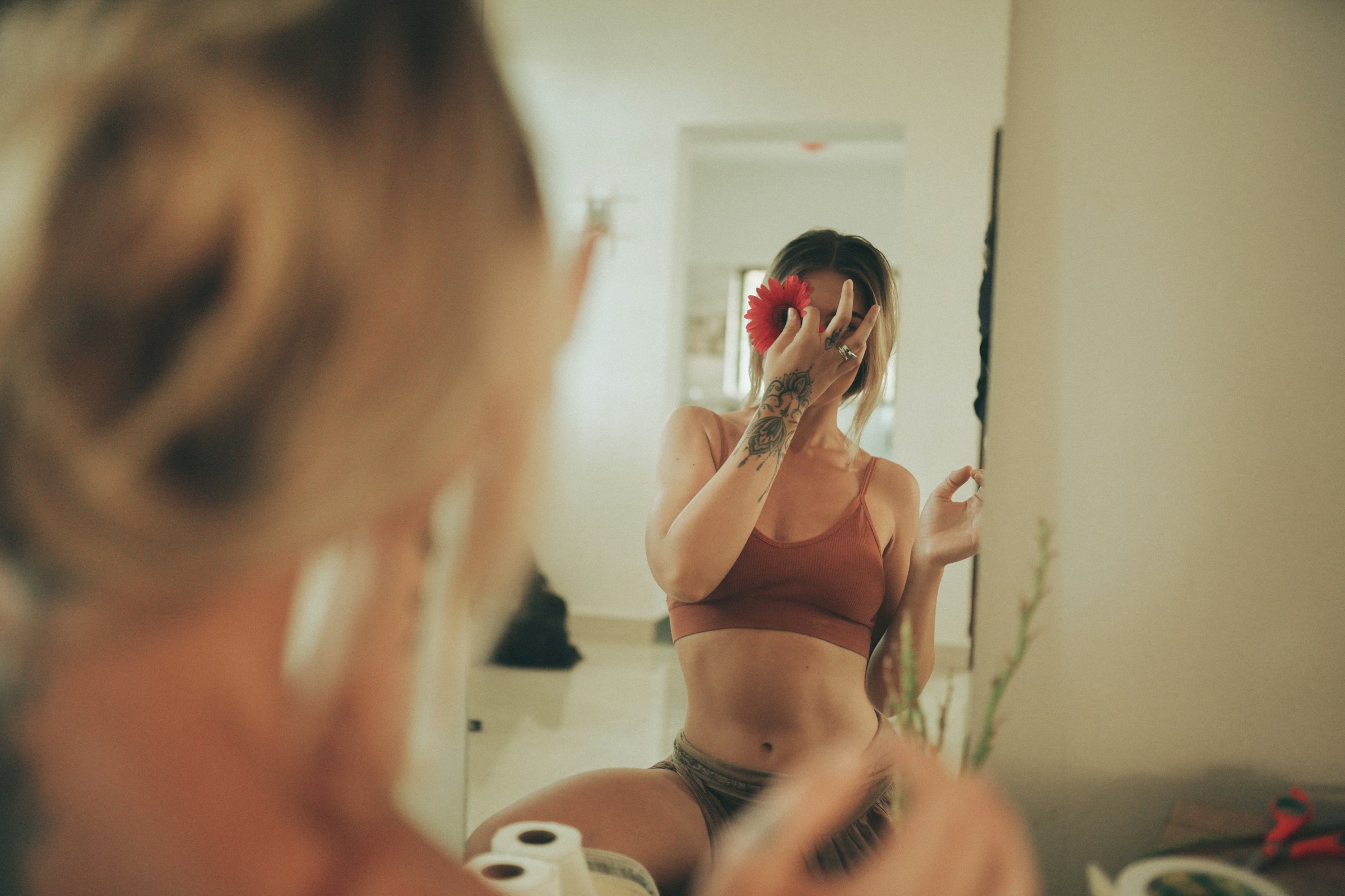 Woman feeling bloated due to period-related water retention