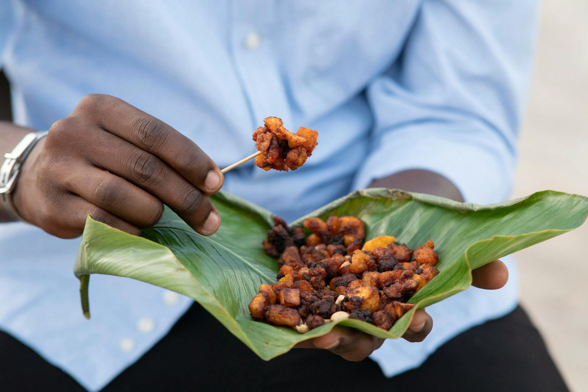Person eating different types of beans