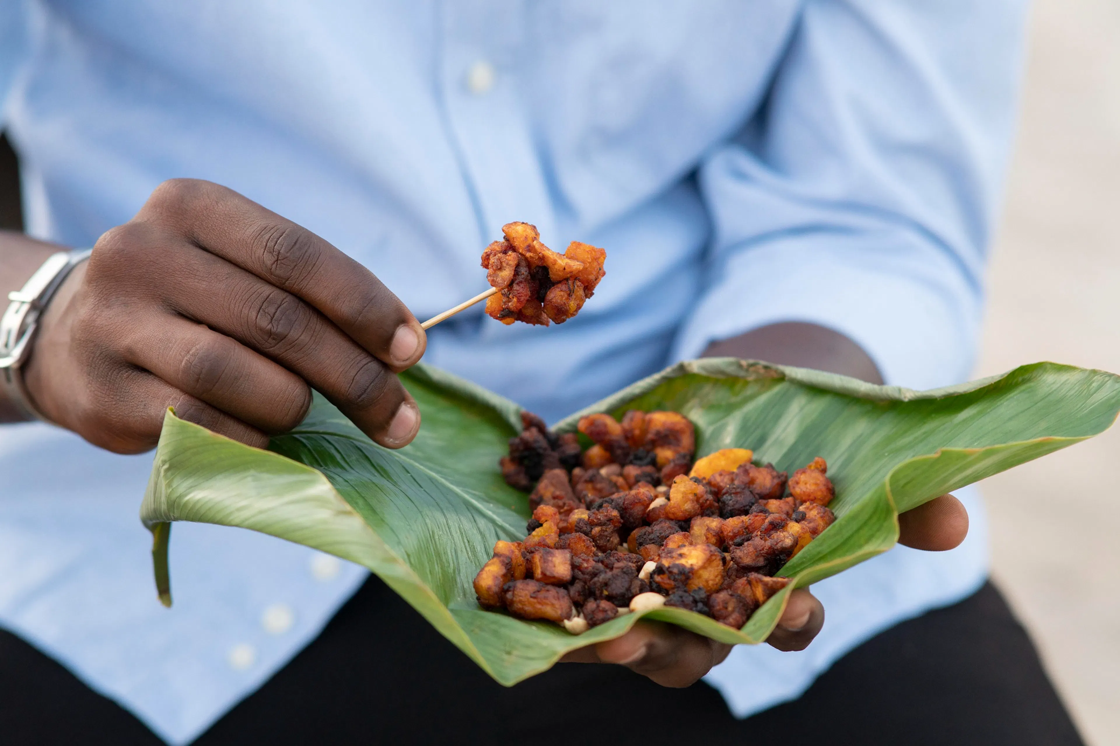 Person eating different types of beans