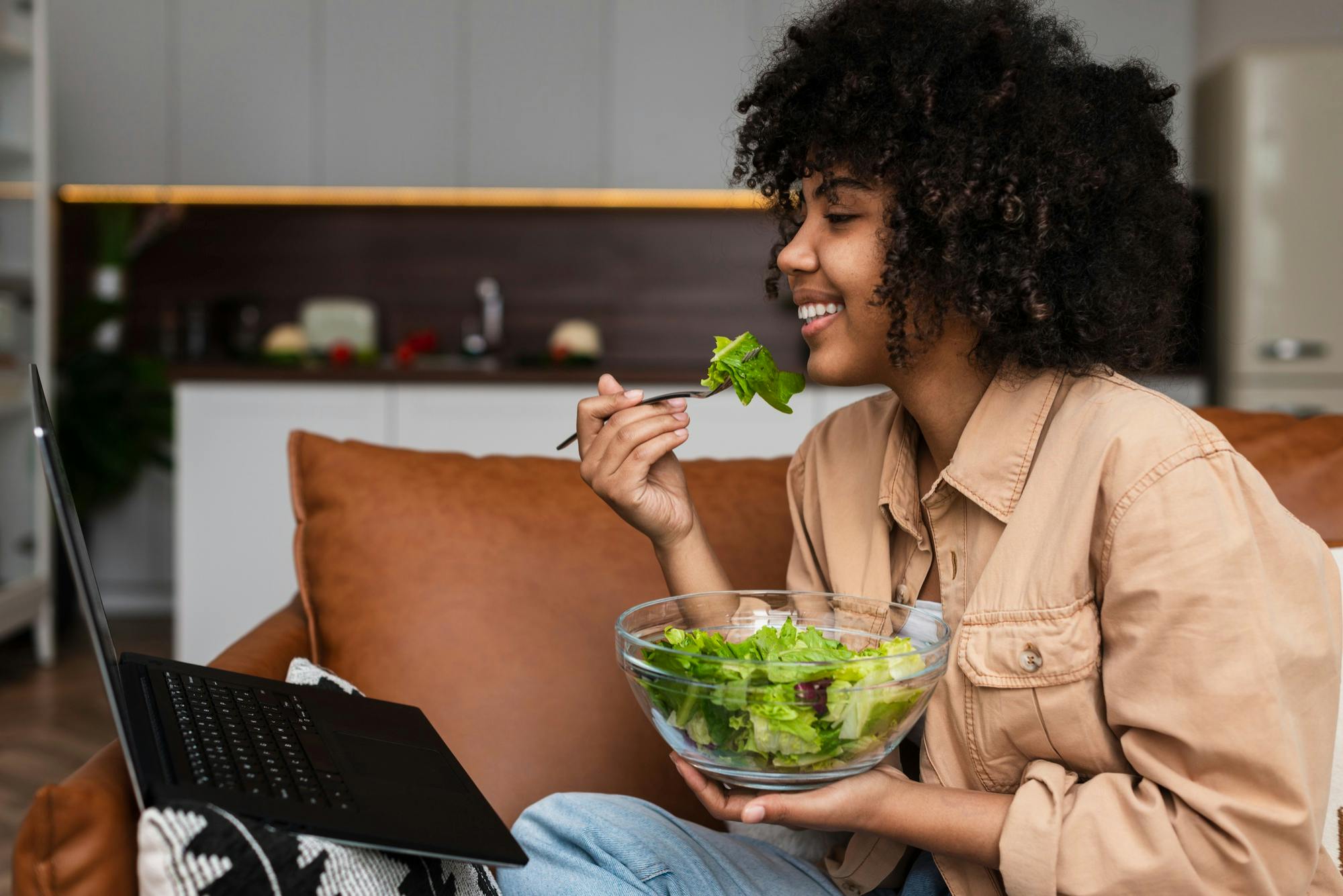 Lady eating a vegetarian based diet