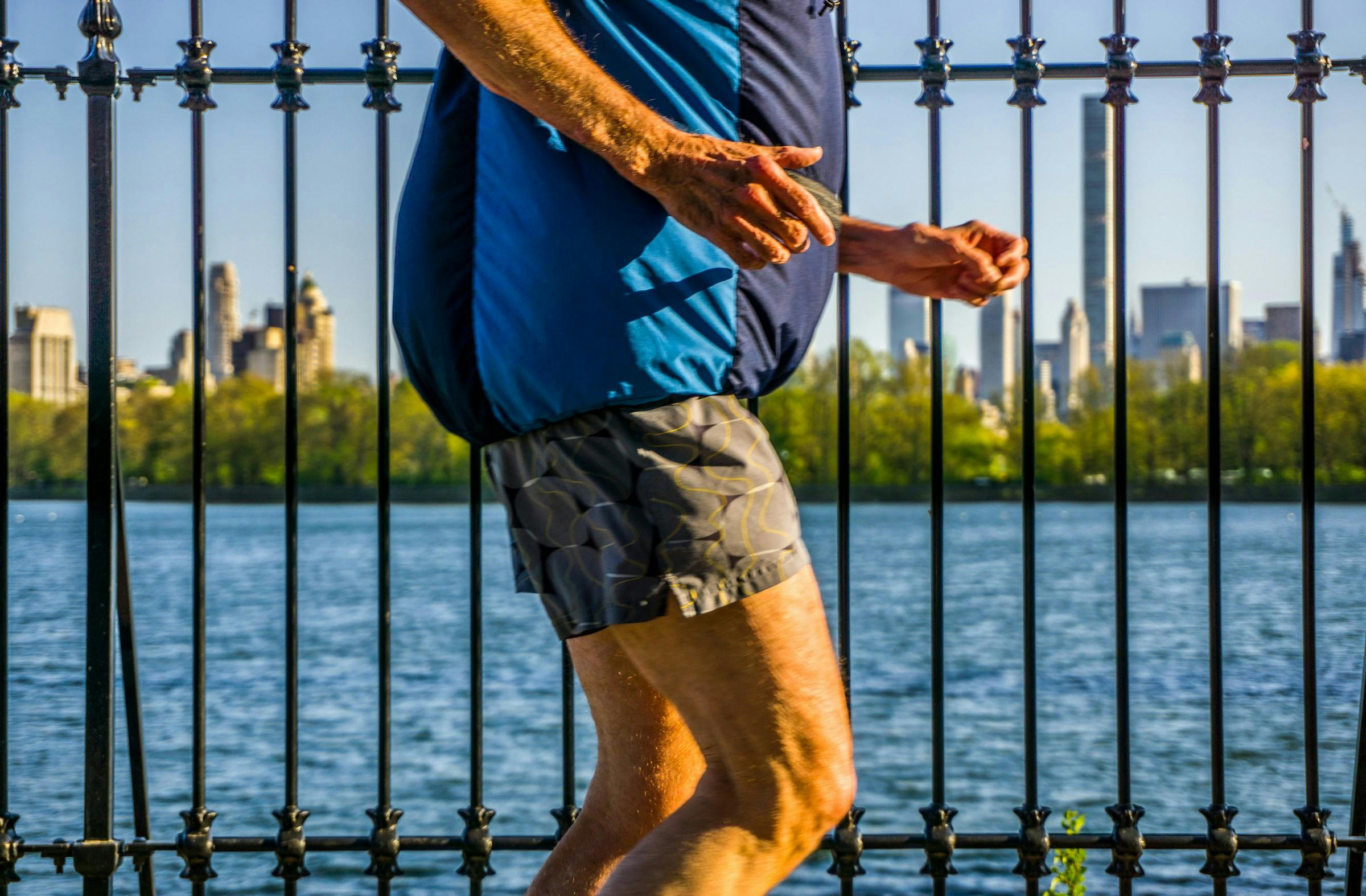 An elderly man exercising