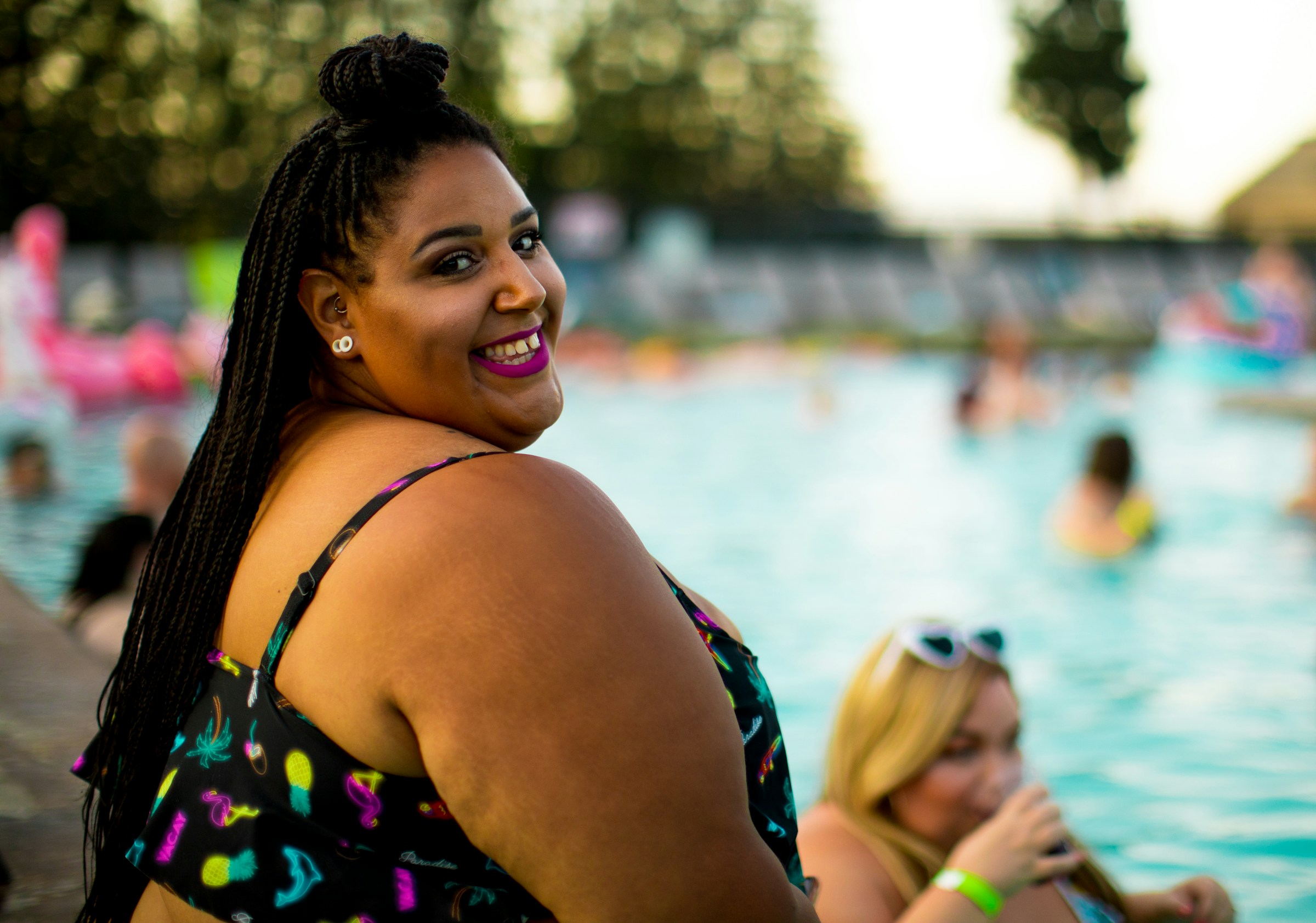 A plus sized lady in the pool