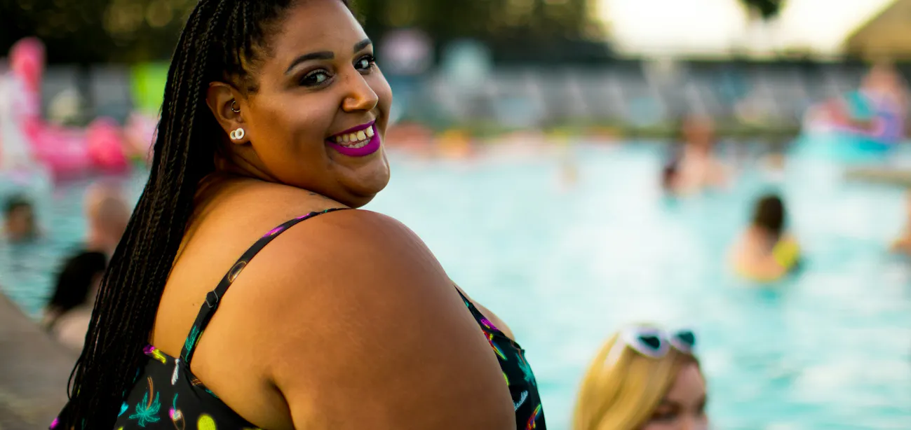 A plus sized lady in the pool