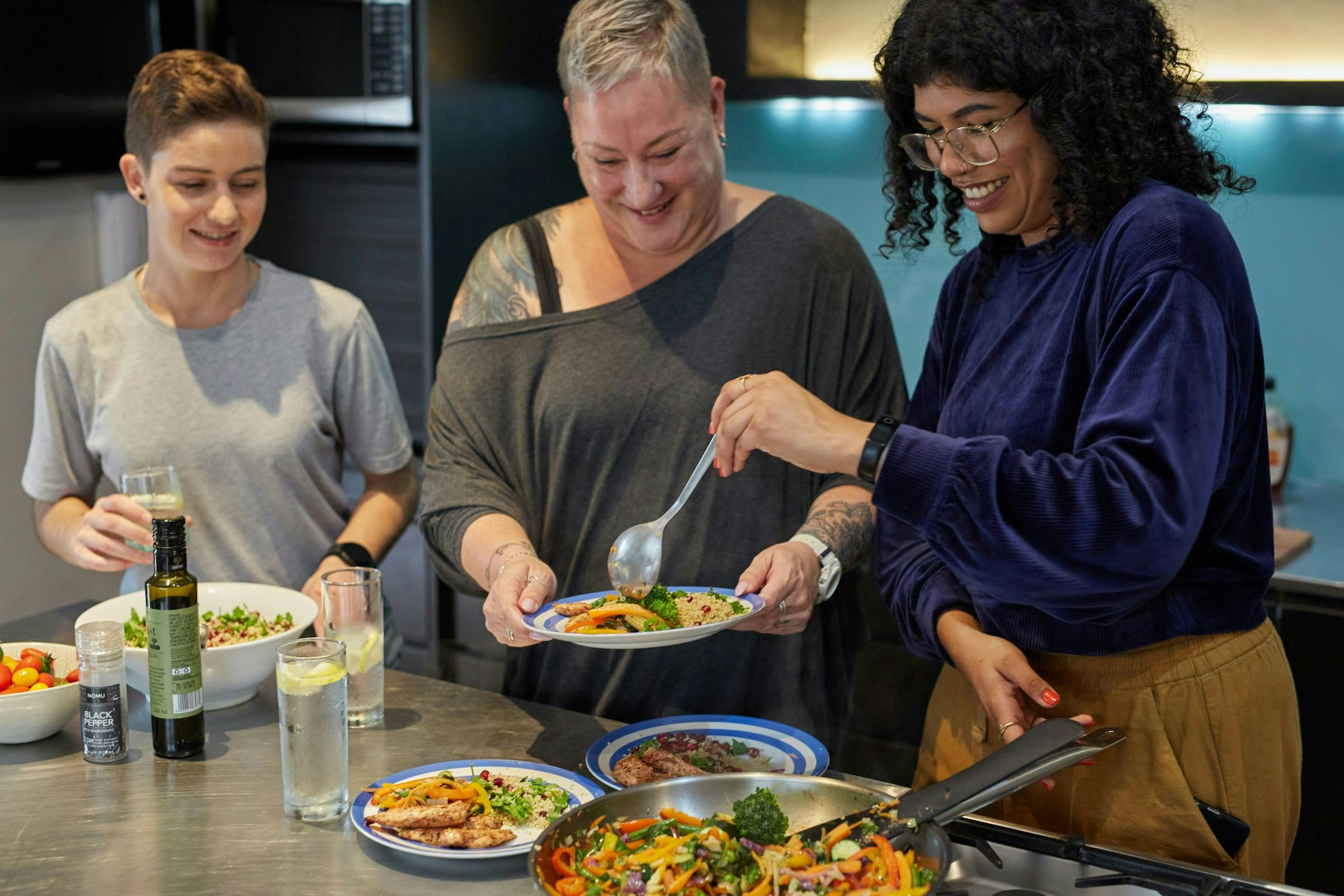 Ladies with PCOS enjoying a Mediterranean meal