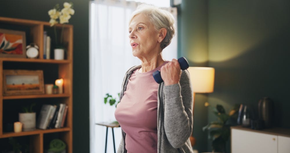 An older lady living a healthy lifestyle for stronger bone and healthspan