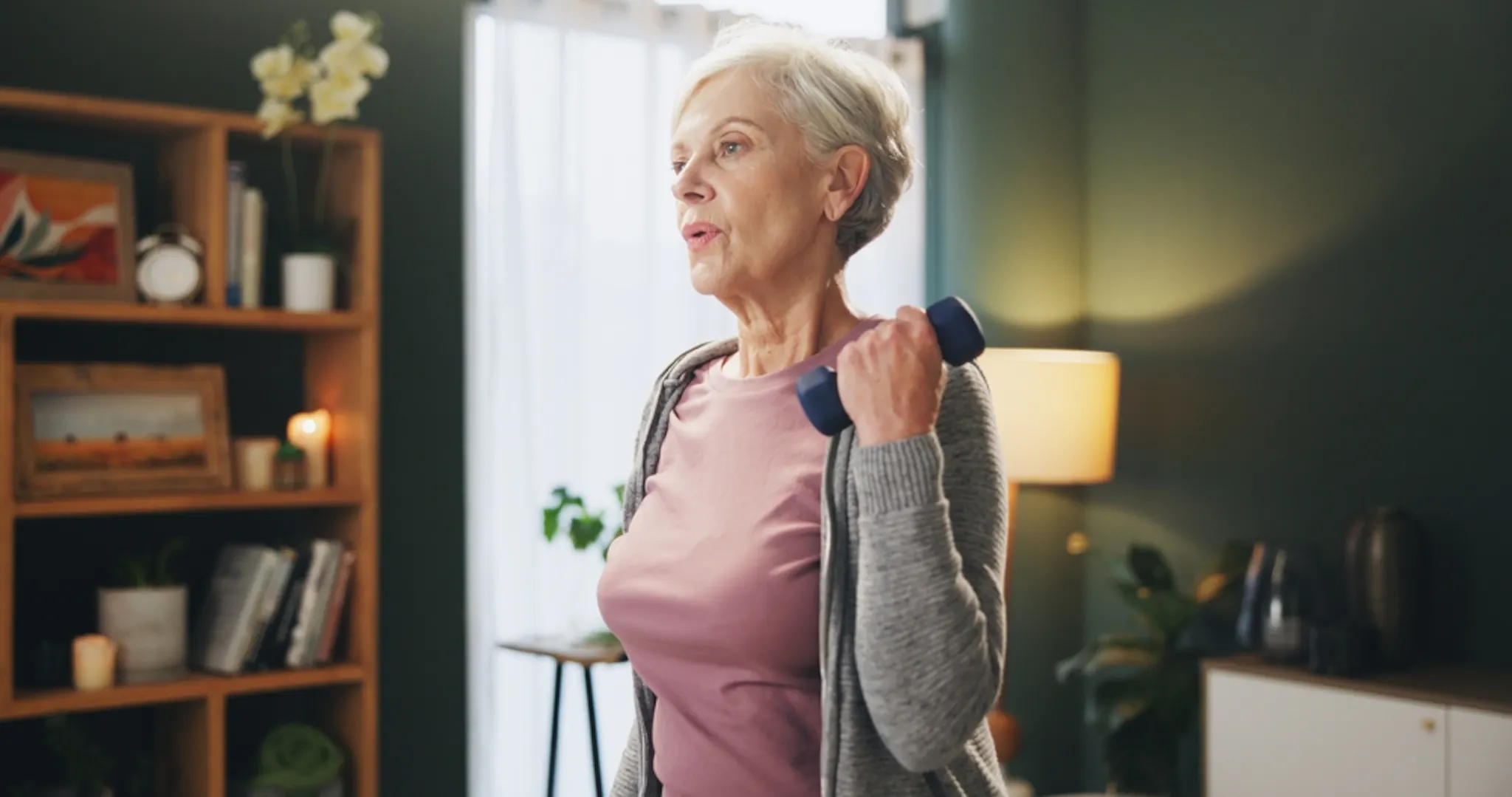 An older lady living a healthy lifestyle for stronger bone and healthspan
