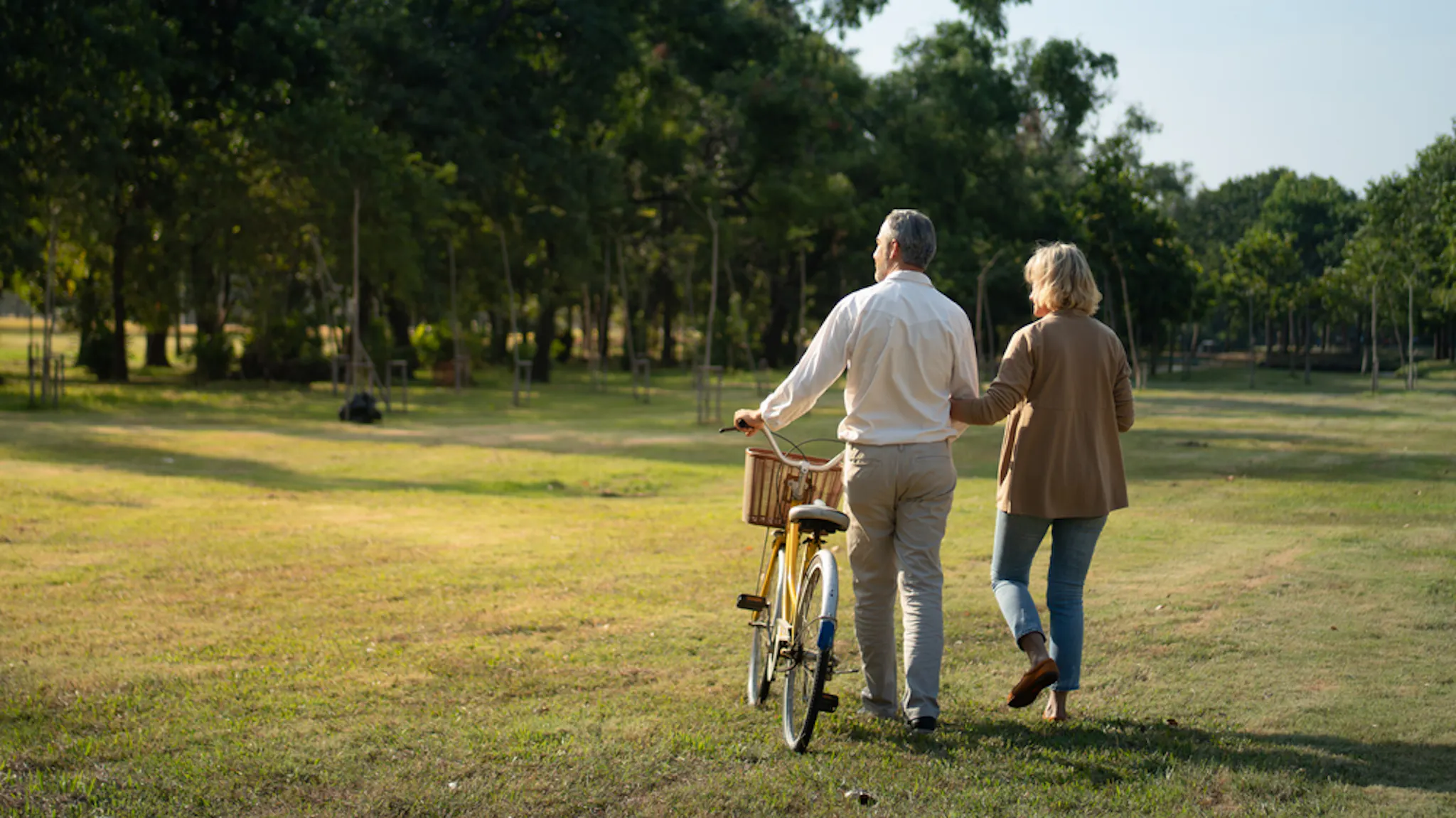 An old couple taking a walk