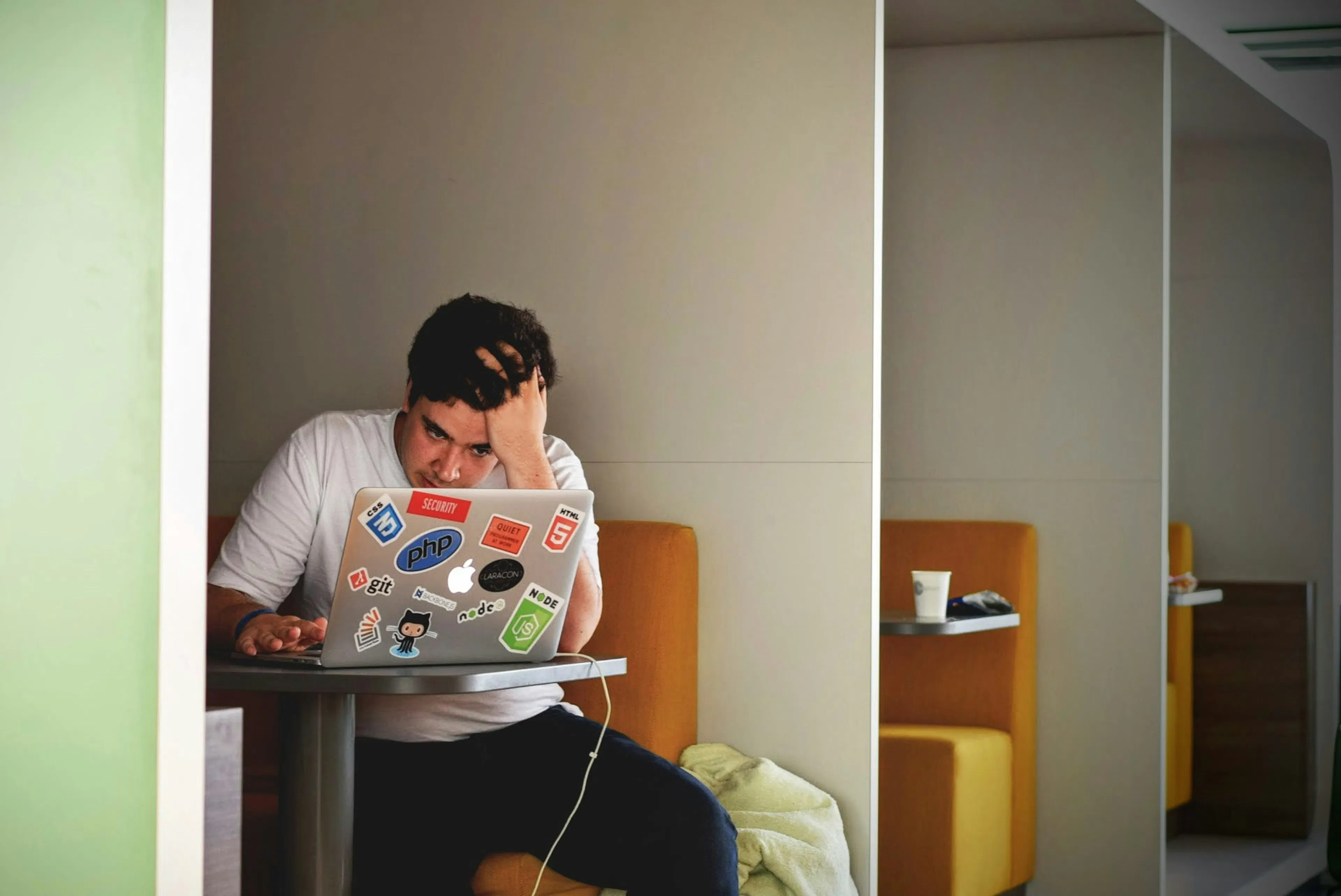 An image showing a young man doing a high cognitive task