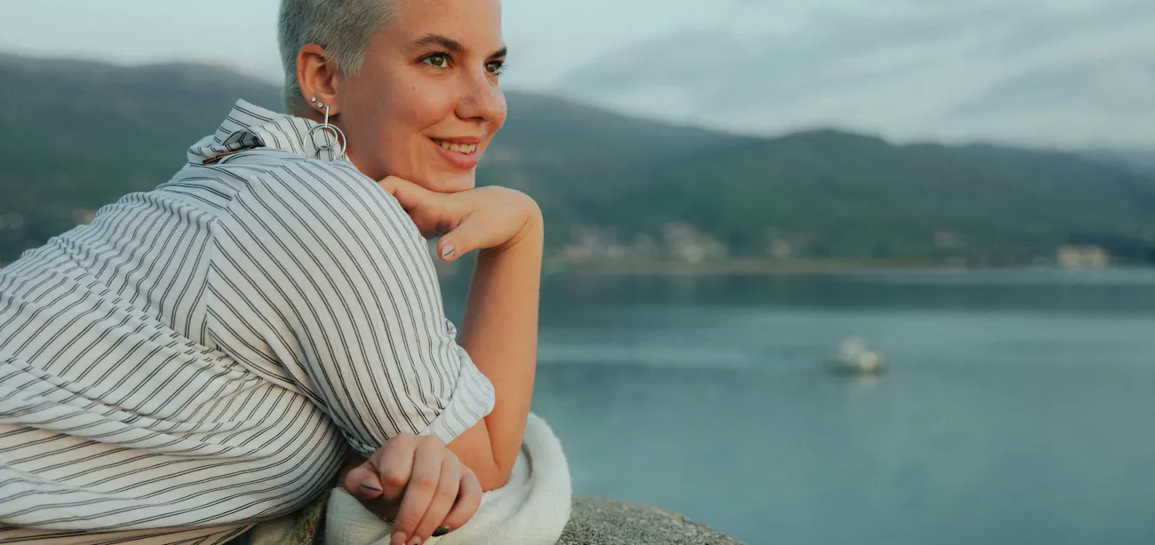 A cancer patient preparing mentally outside for a subcutaneous peptide injection with clinical oversight and lab monitoring in place