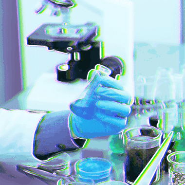 Manos manipulando una probeta en un laboratorio