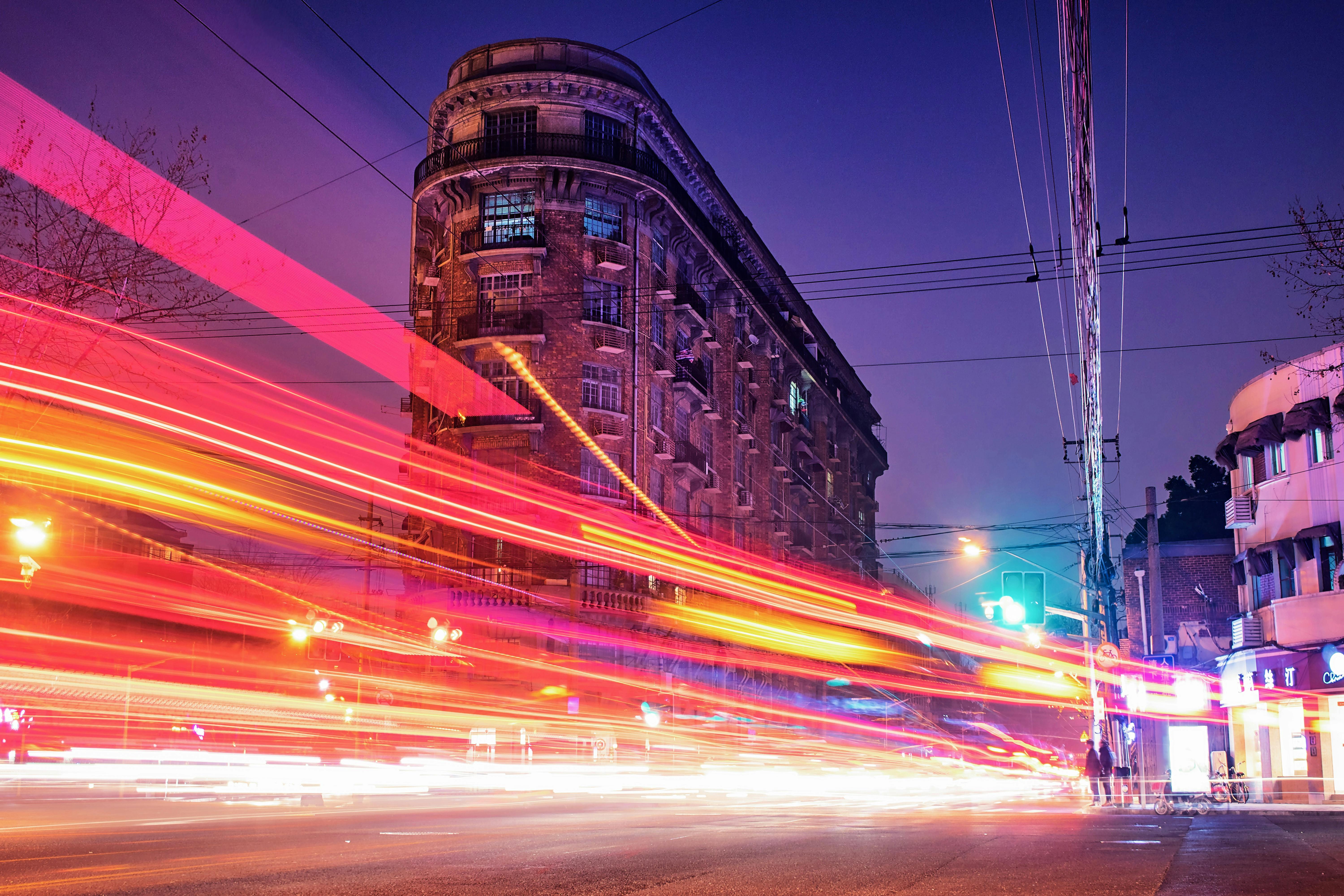 Motion lines of traffic on an urban street