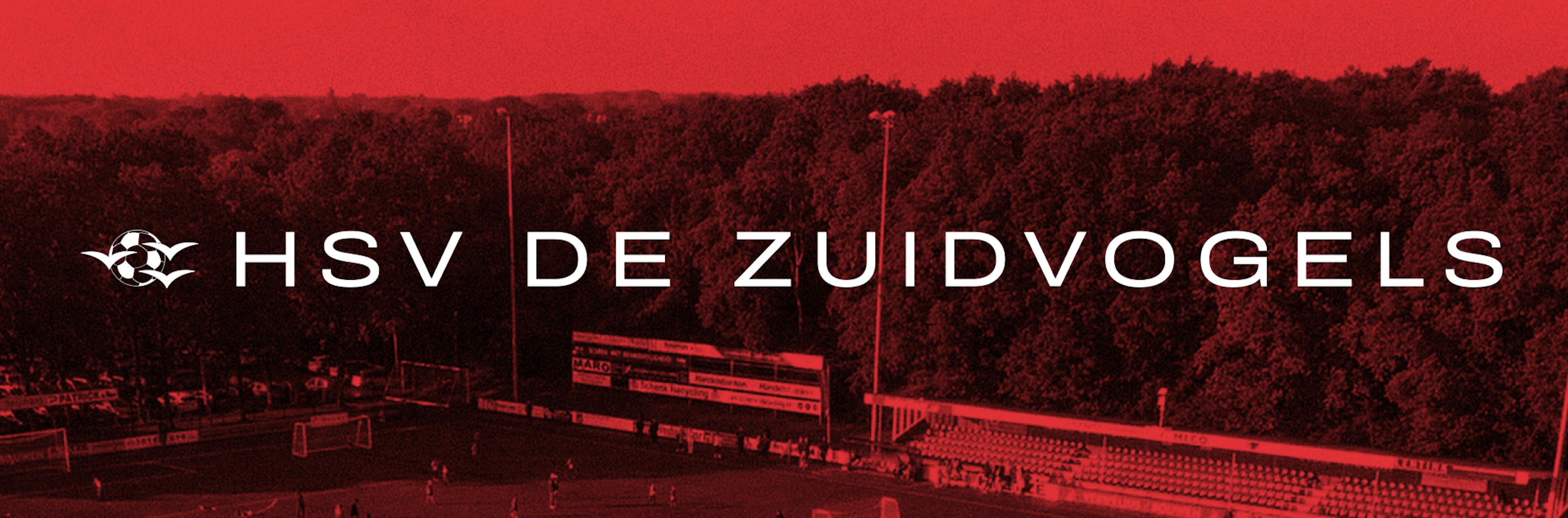 Rode banner met HSV De Zuidvogels logo