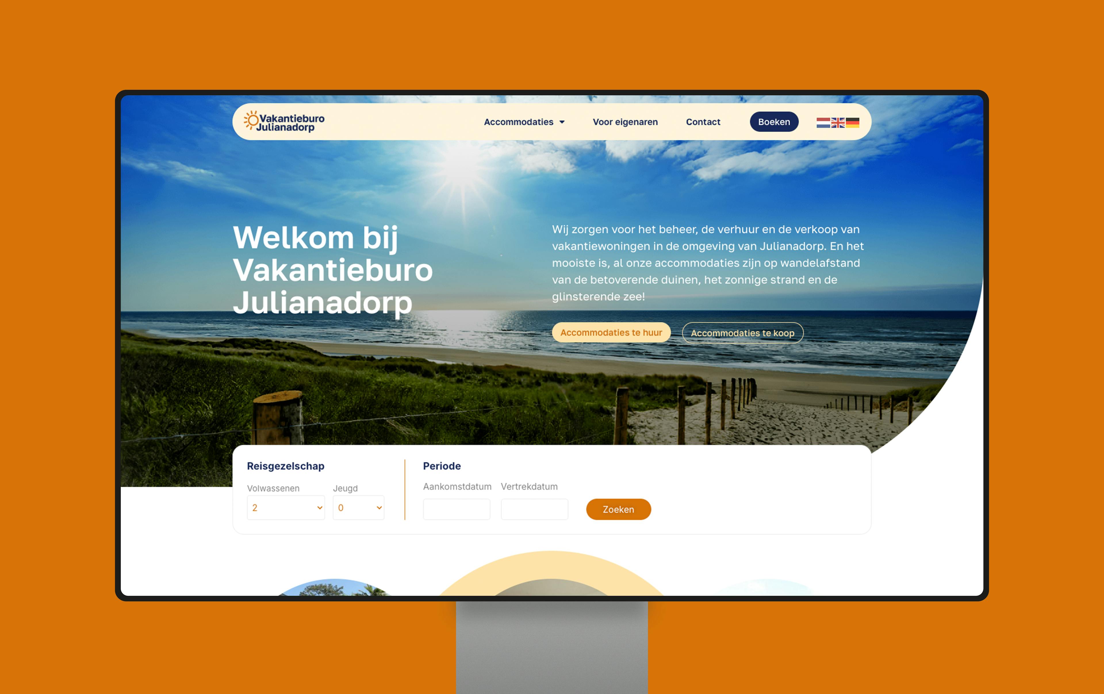 Computerscherm met Homepage van Vakantieburo Julianadorp