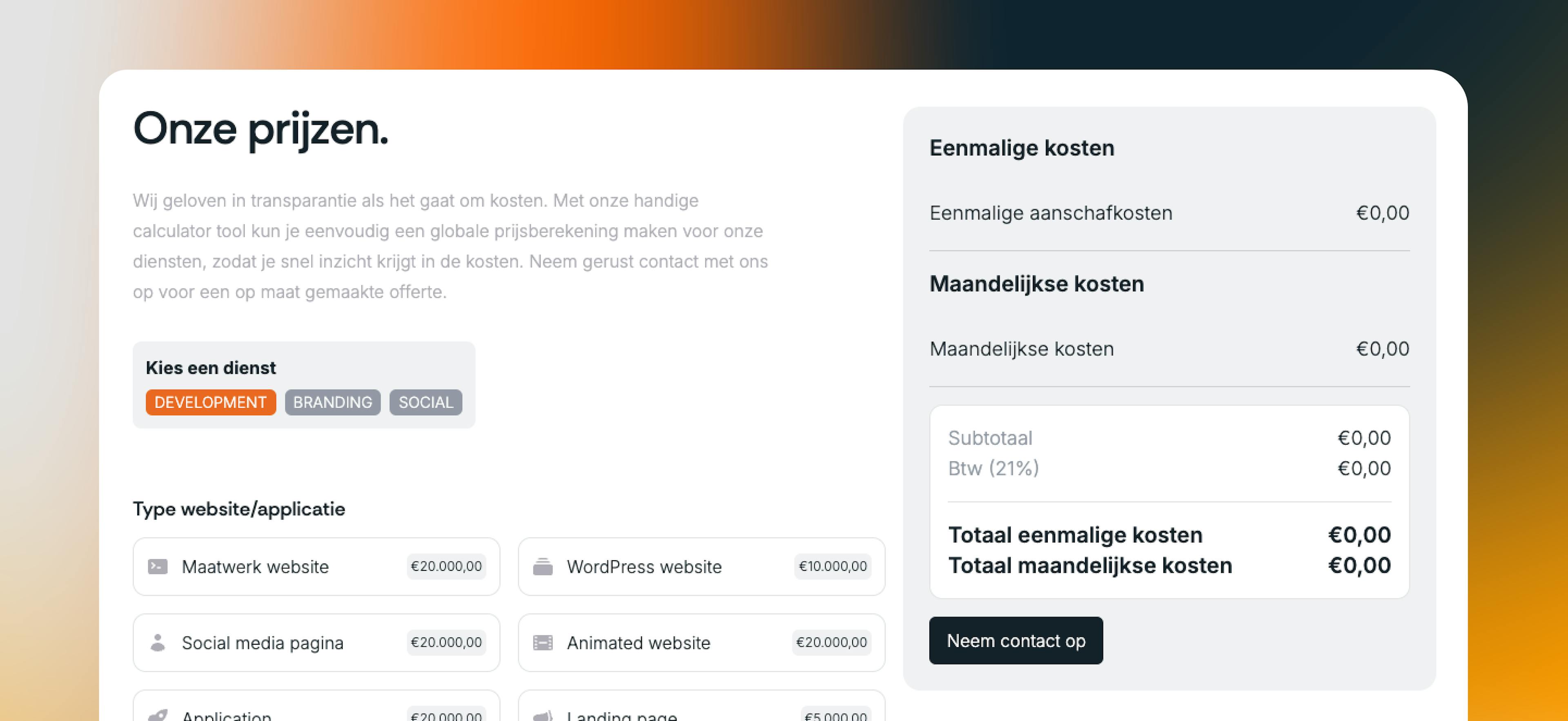 Prijs calculator afbeelding