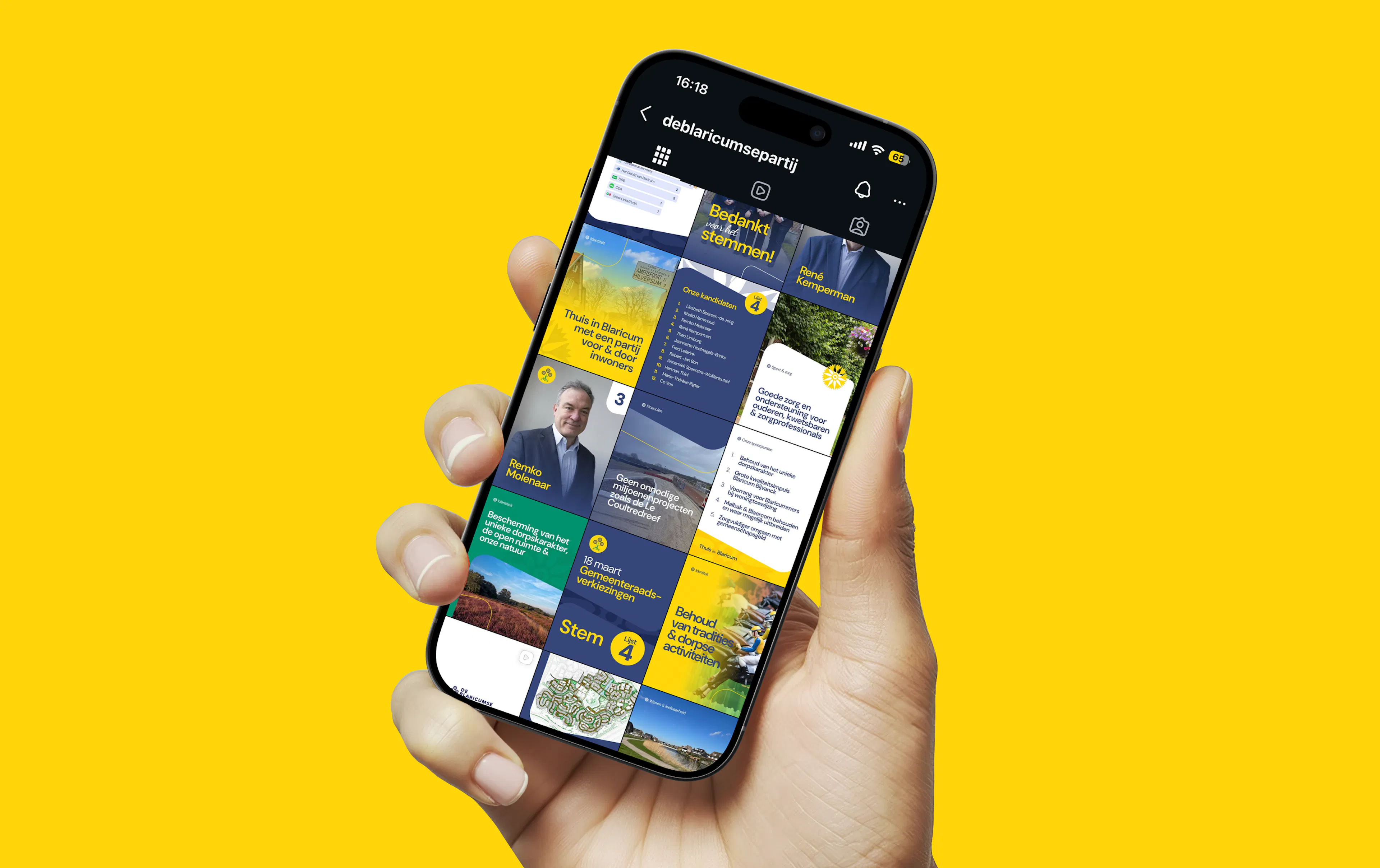 Blaricumse Partij social post overzicht op iPhone