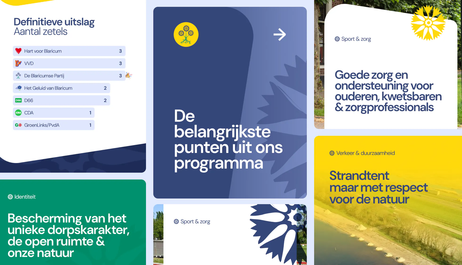 Overzicht social posts De Blaricumse Partij