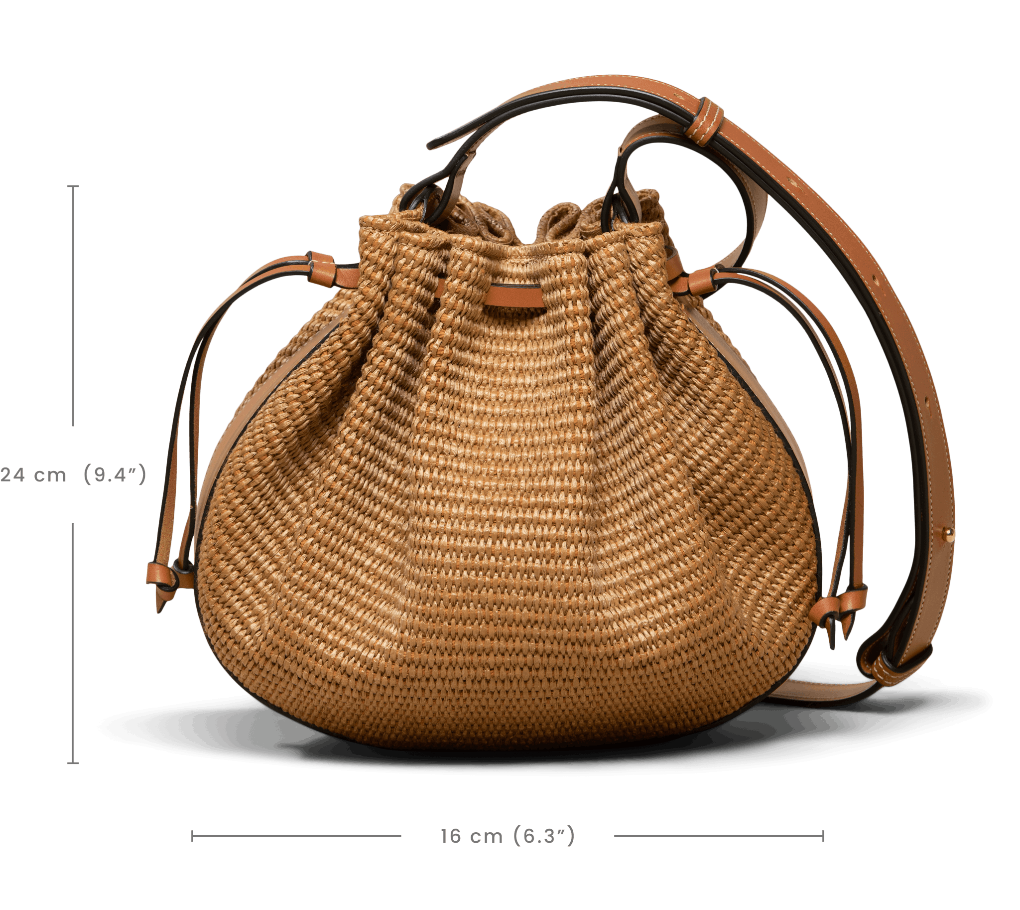 Leather and raffia bucket bag
