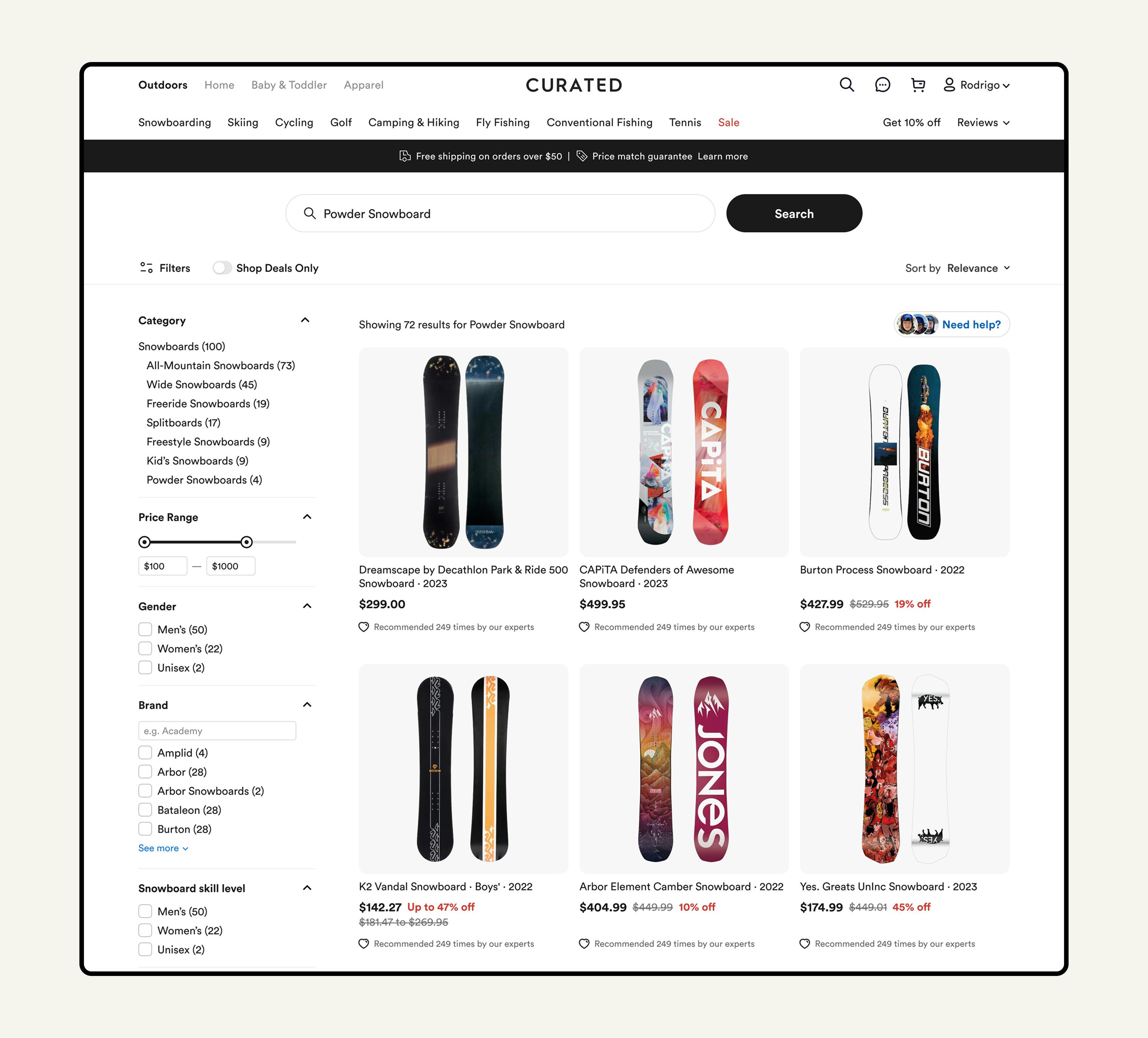 Search Results Page (SRP) Step 1