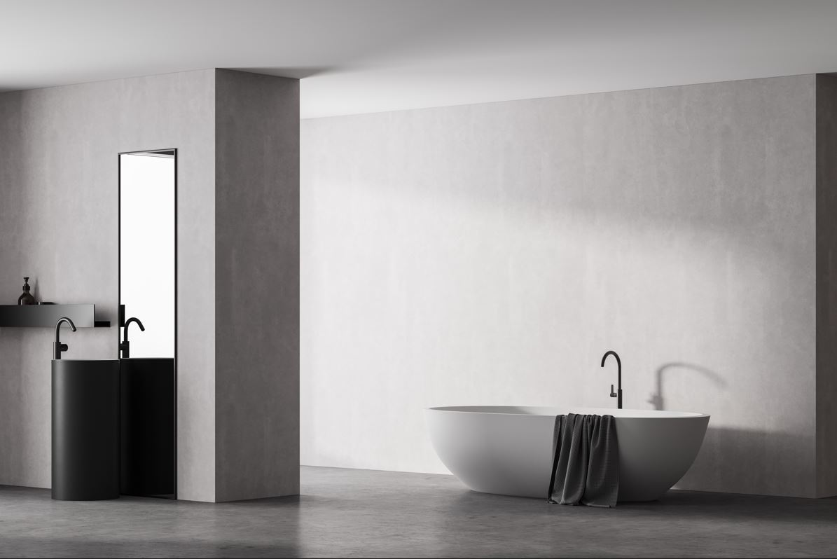 modernes Fugenfreies Badezimmer mit Wänden in Betonoptik. fugenfreies Badezimmer Malermeister Müller und Sohn