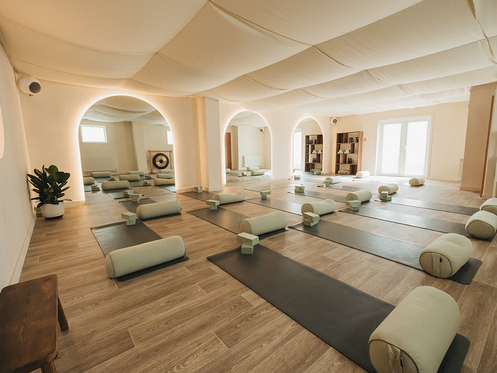 Yoga studio with mats