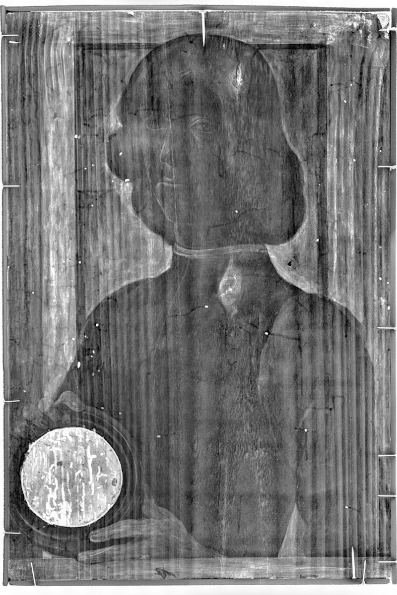X-Radiograph of Botticelli's painting: "Portrait of a Young Man holding a Roundel, 1480