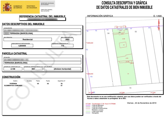 profile from the Catastro national tax database