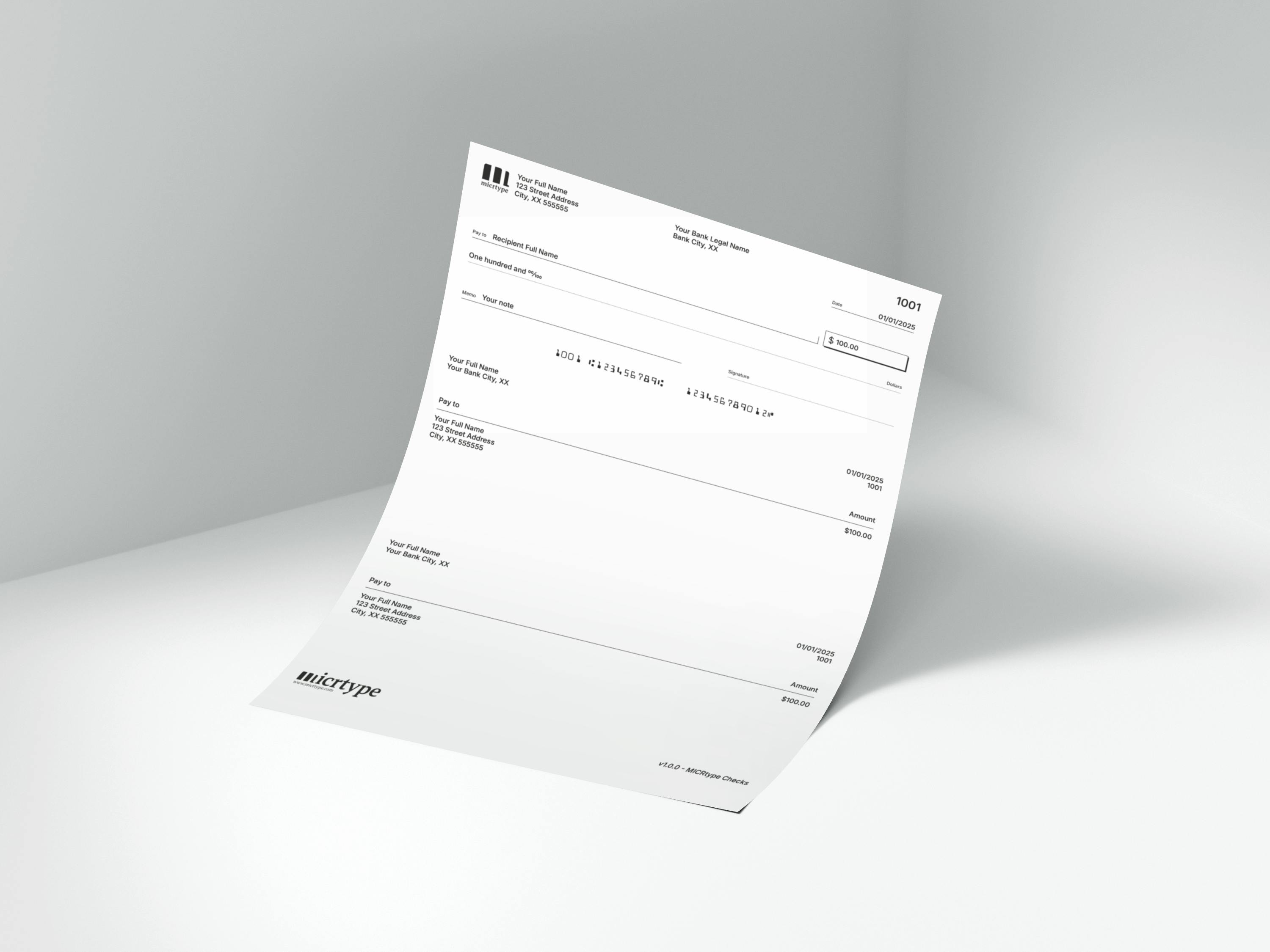 Mockup of MICRtype check template