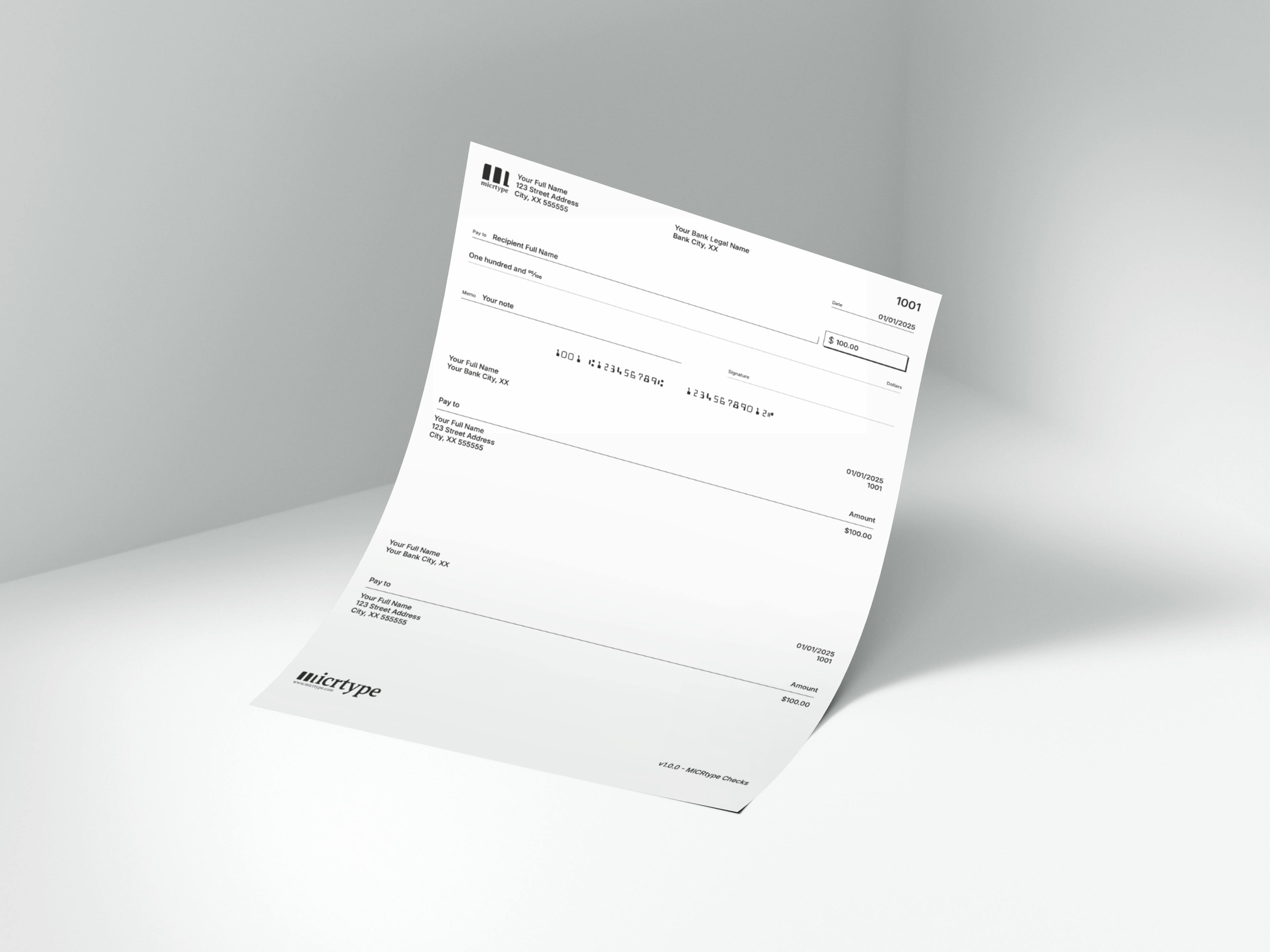 Mockup of MICRtype check template