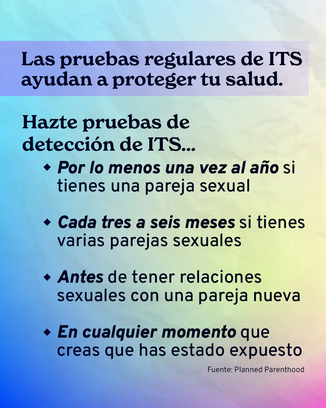 Las pruebas regulares de ITS ayudan a proteger tu salud