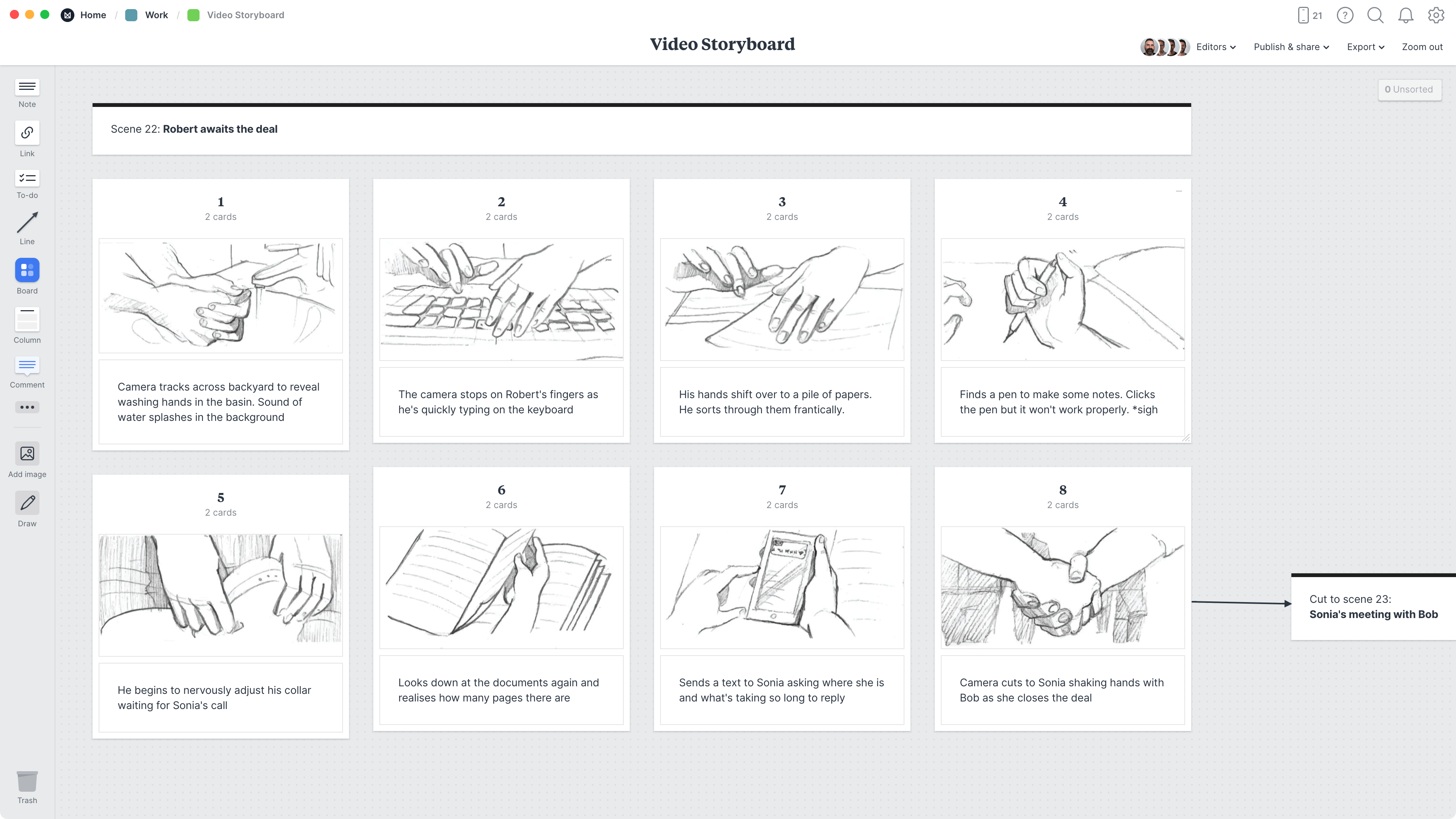 Video Storyboard Template, within the Milanote app