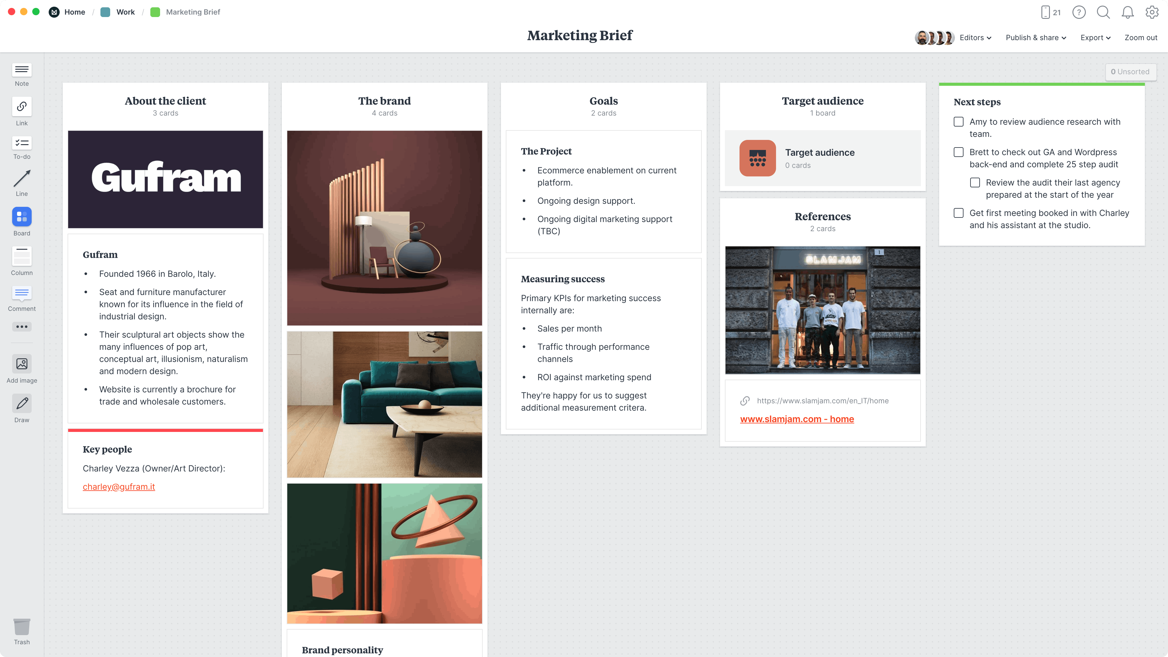 writing a market research brief Marketing Brief Template, within the Milanote app