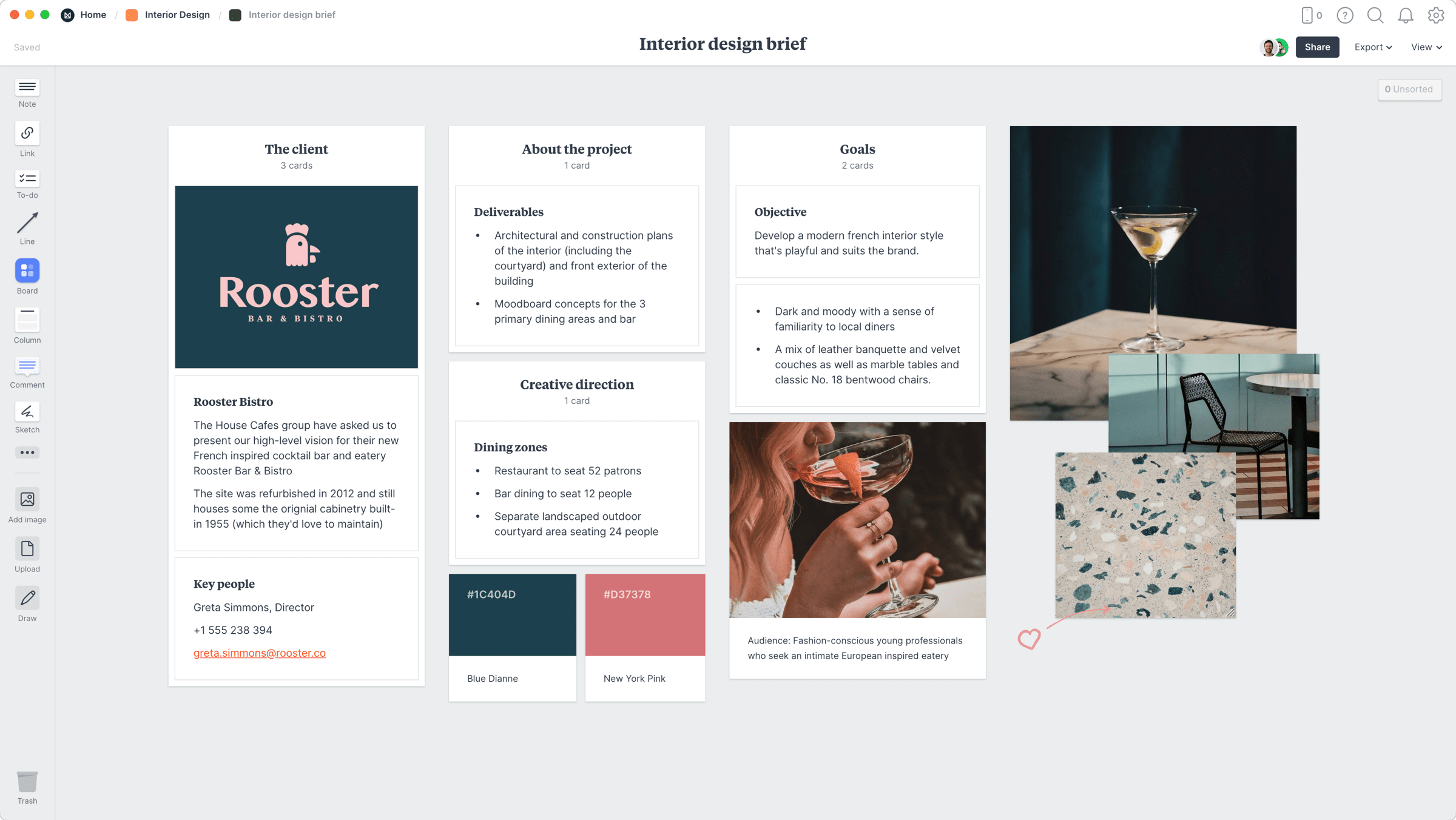Interior Design Brief Template, within the Milanote app
