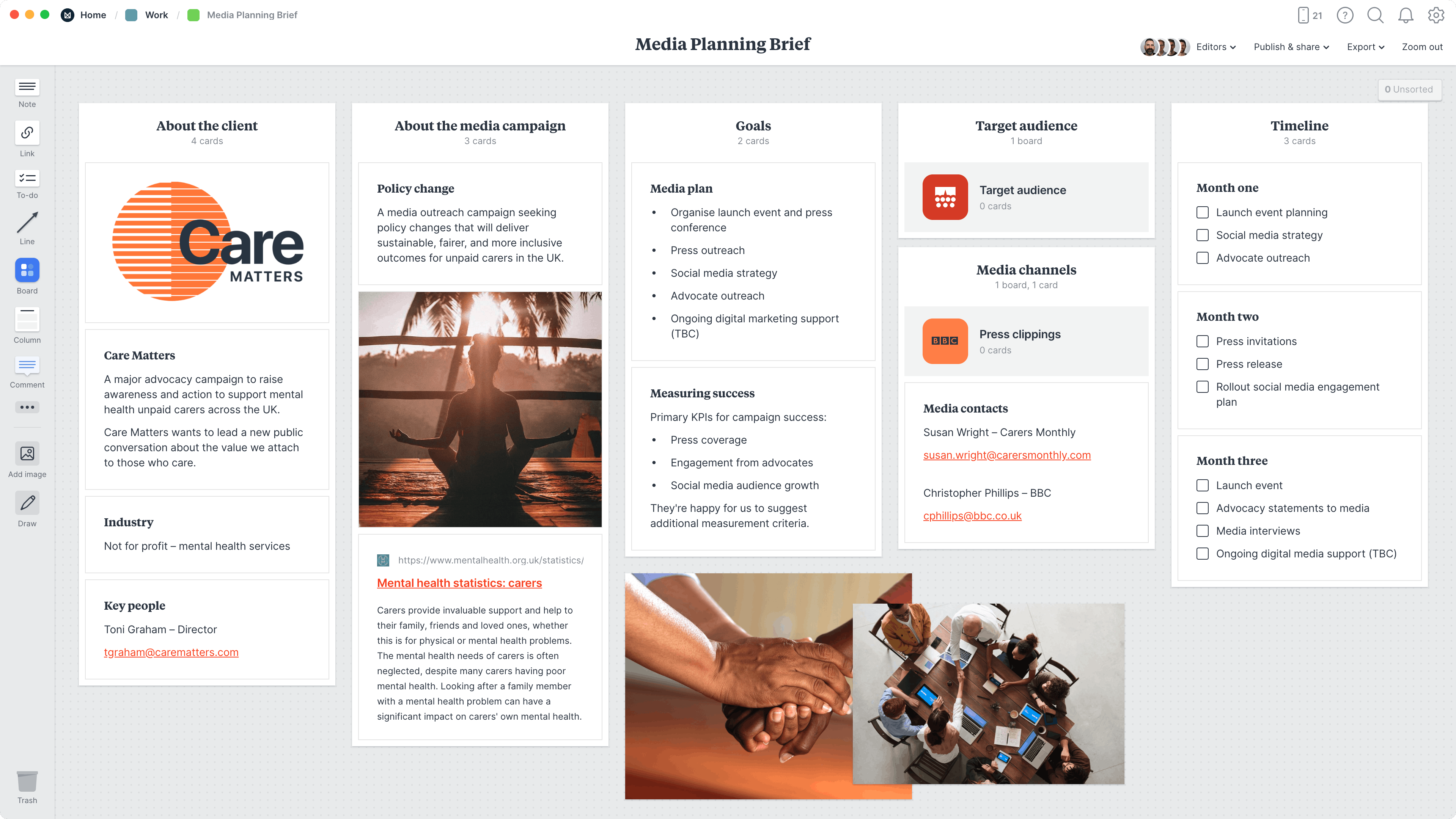 Media Planning Brief Template, within the Milanote app