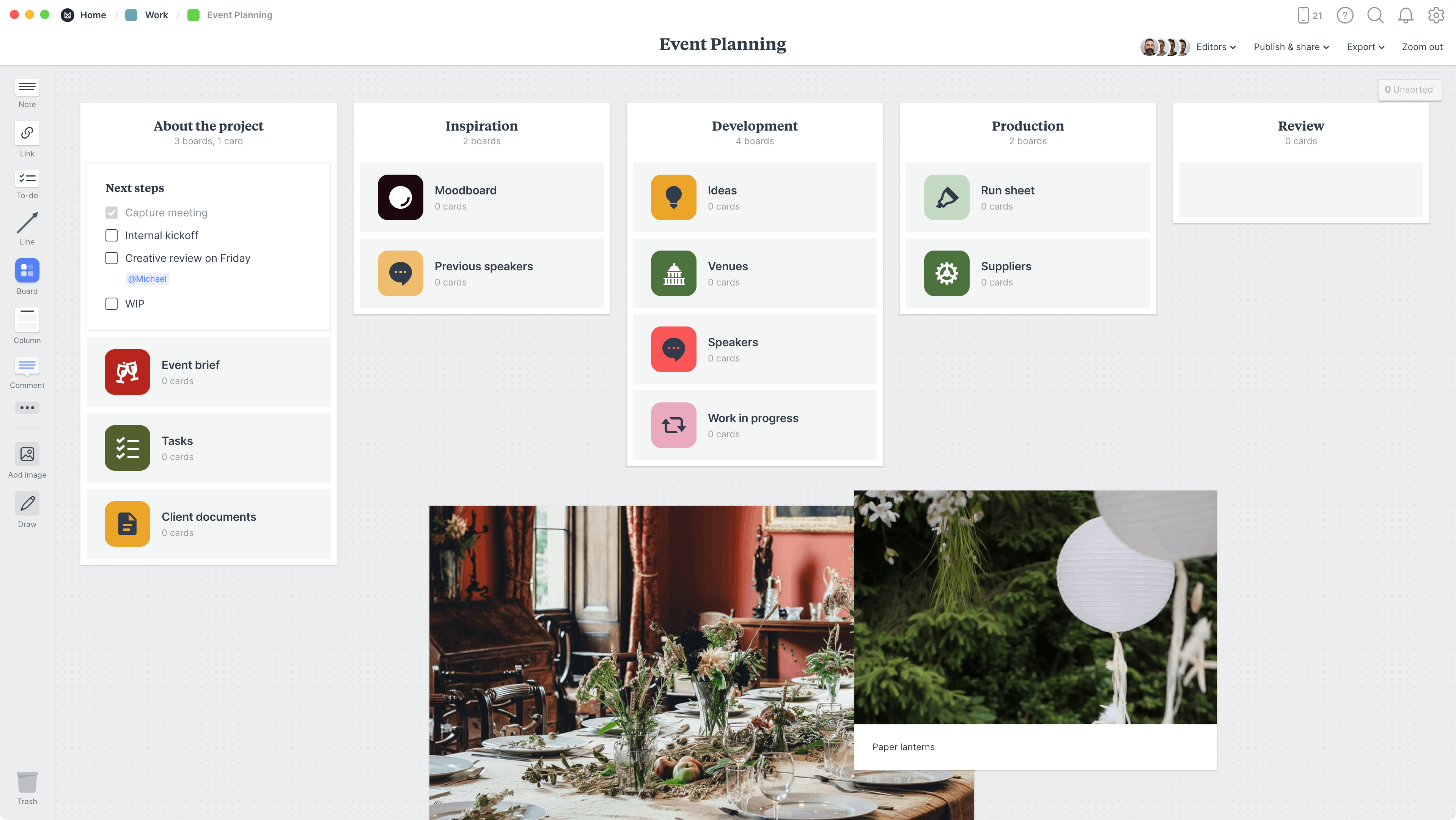 Event Planning Template, within the Milanote app