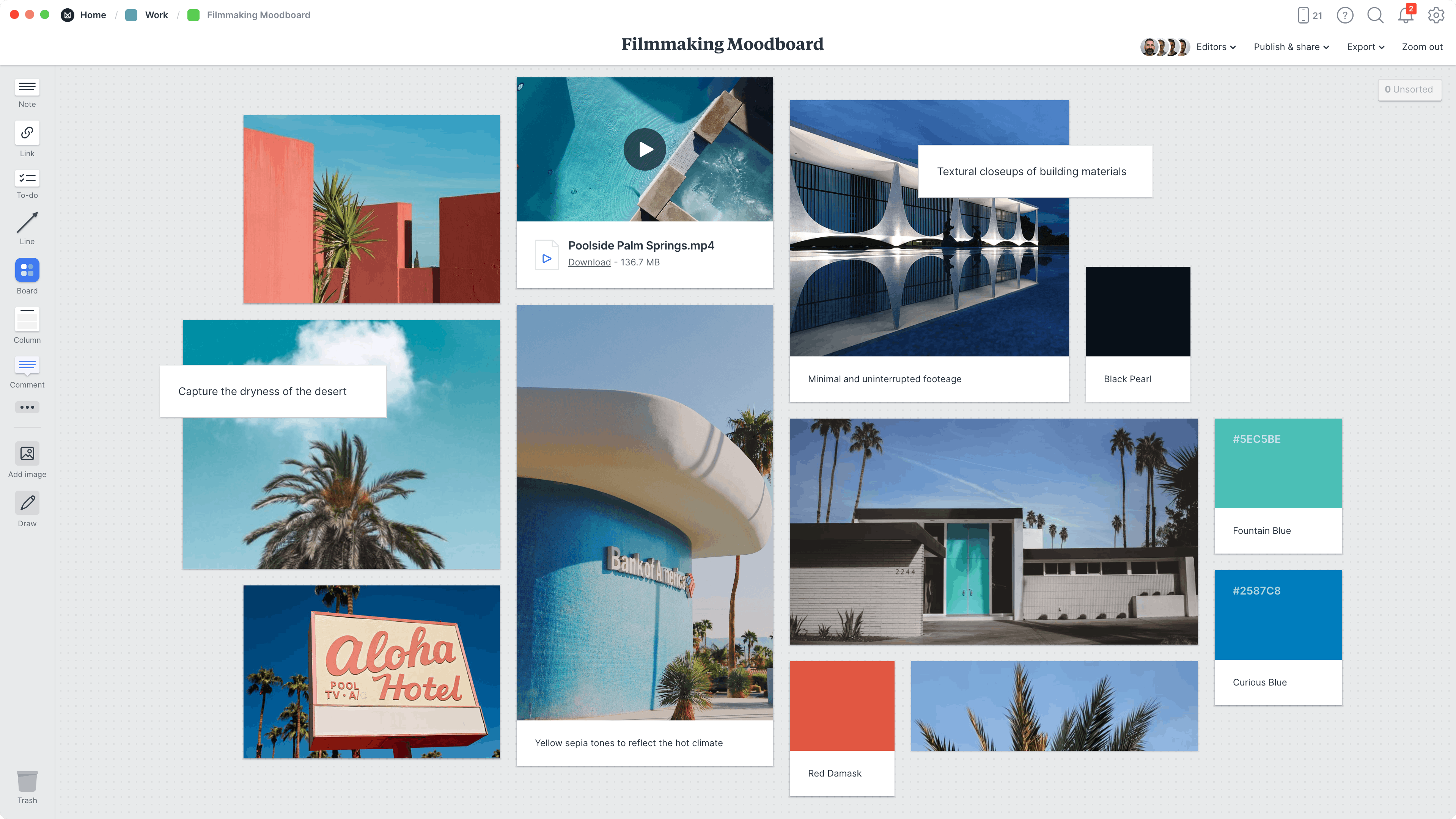 Film Moodboard Template, within the Milanote app