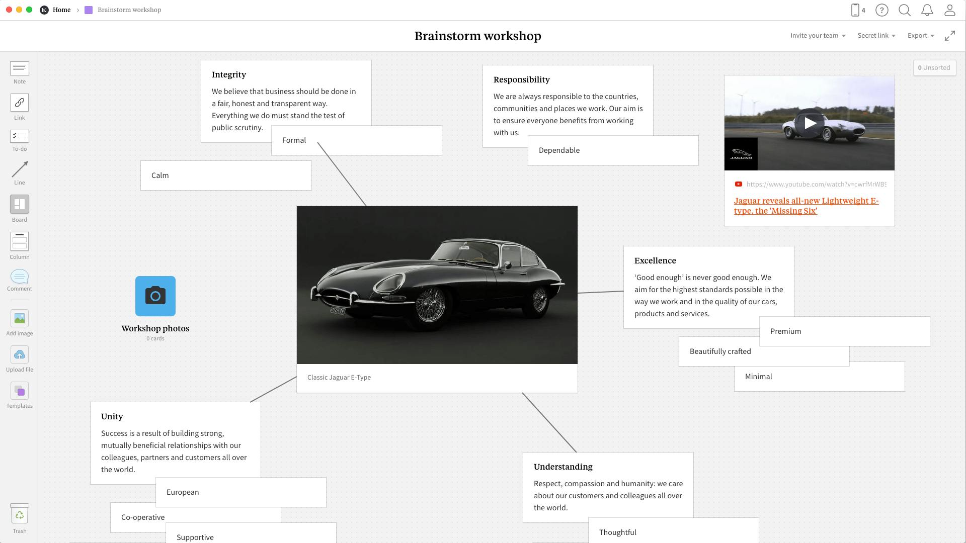 Completed Brainstorming template in Milanote app