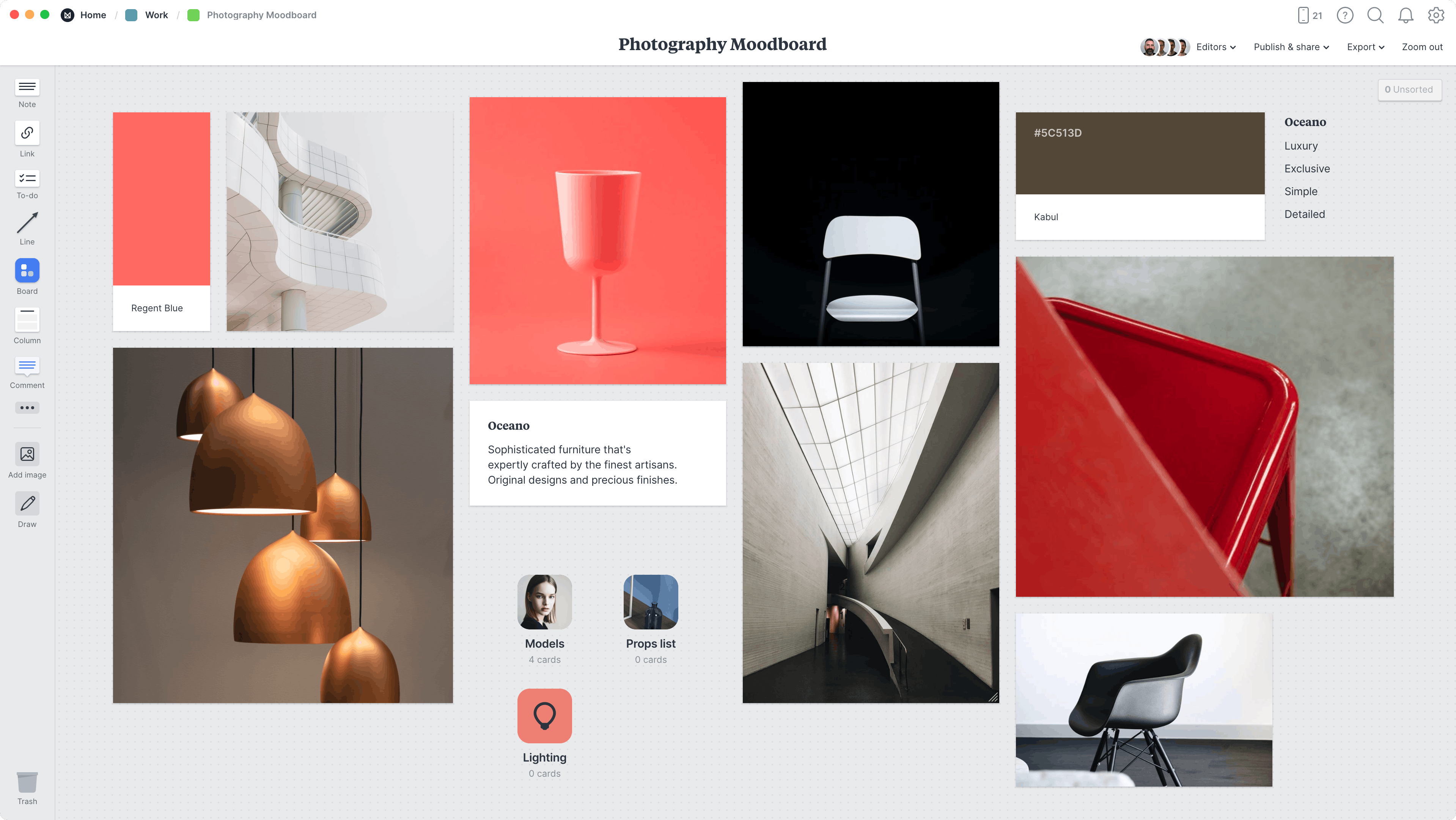 Photography Moodboard Template, within the Milanote app