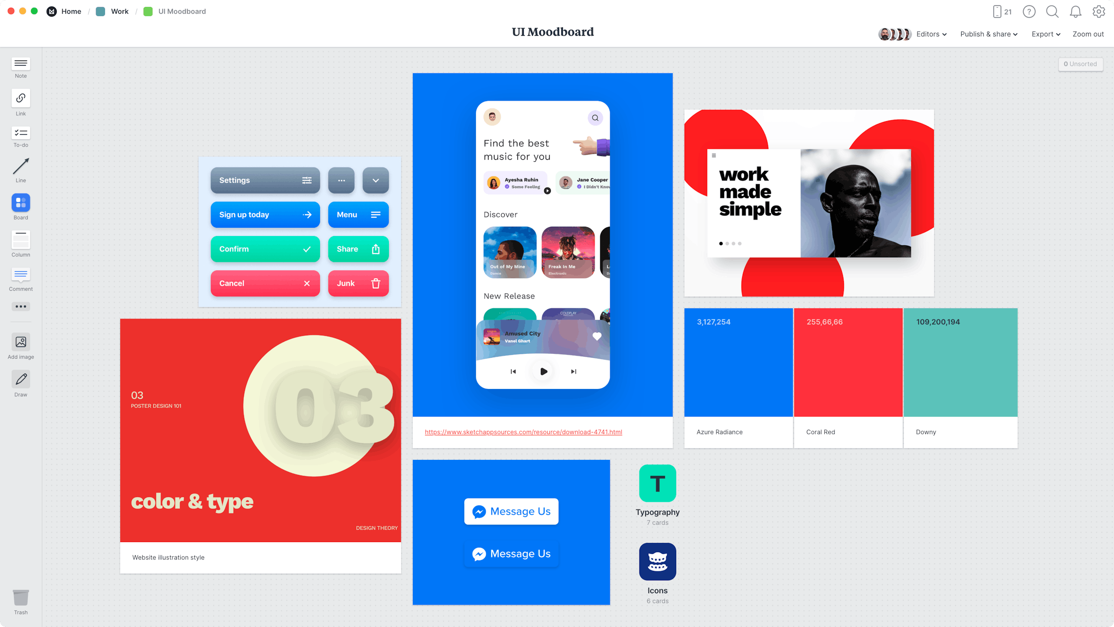 UI Moodboard Template, within the Milanote app