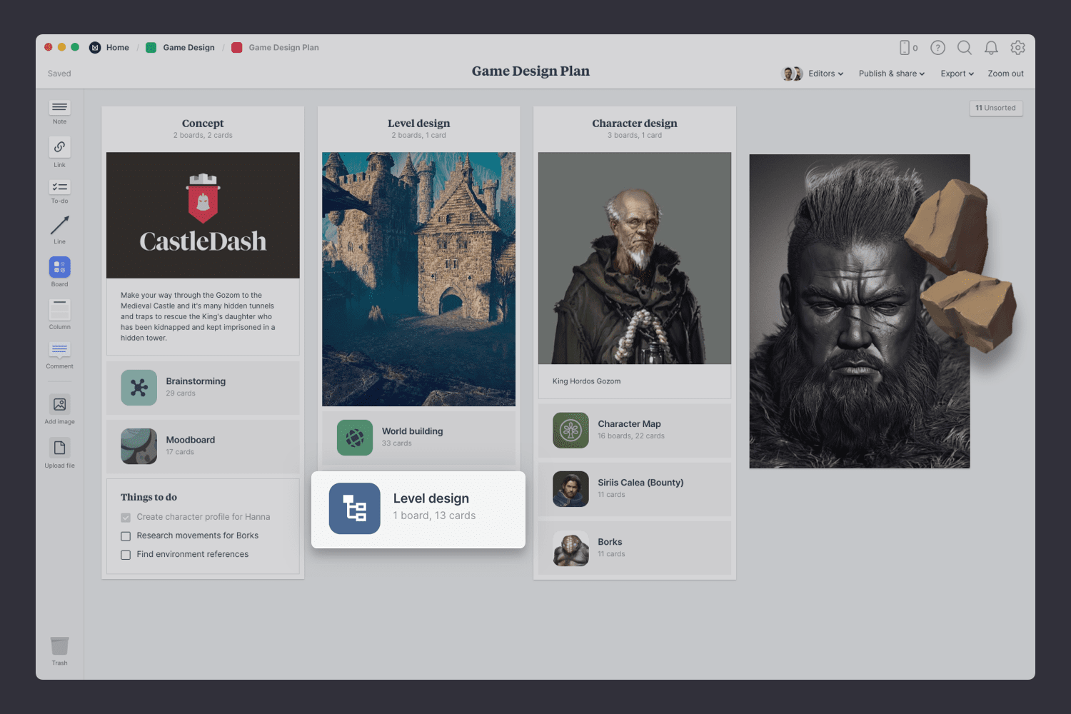 Level design in a game design document