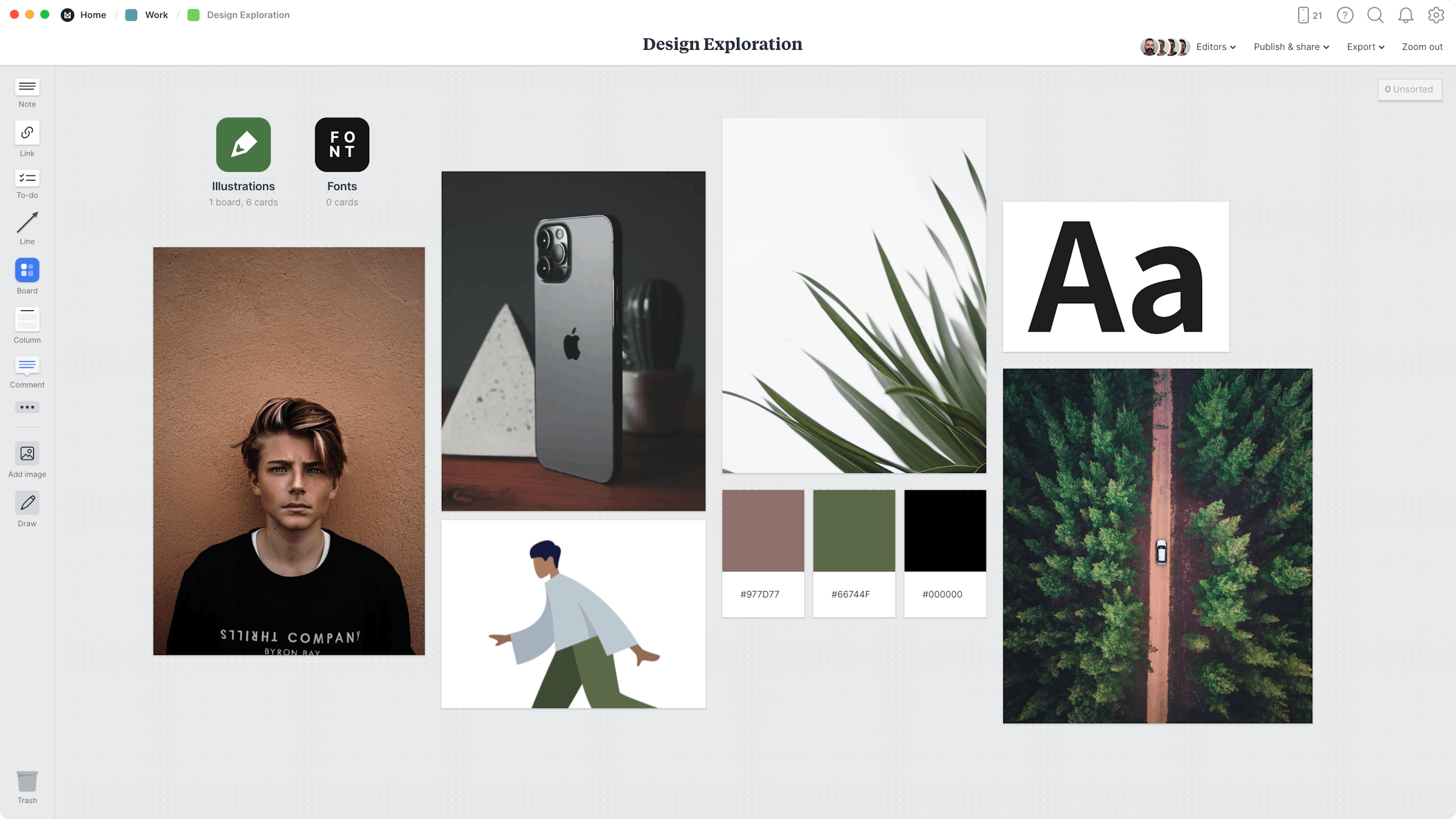 Design Exploration Template, within the Milanote app