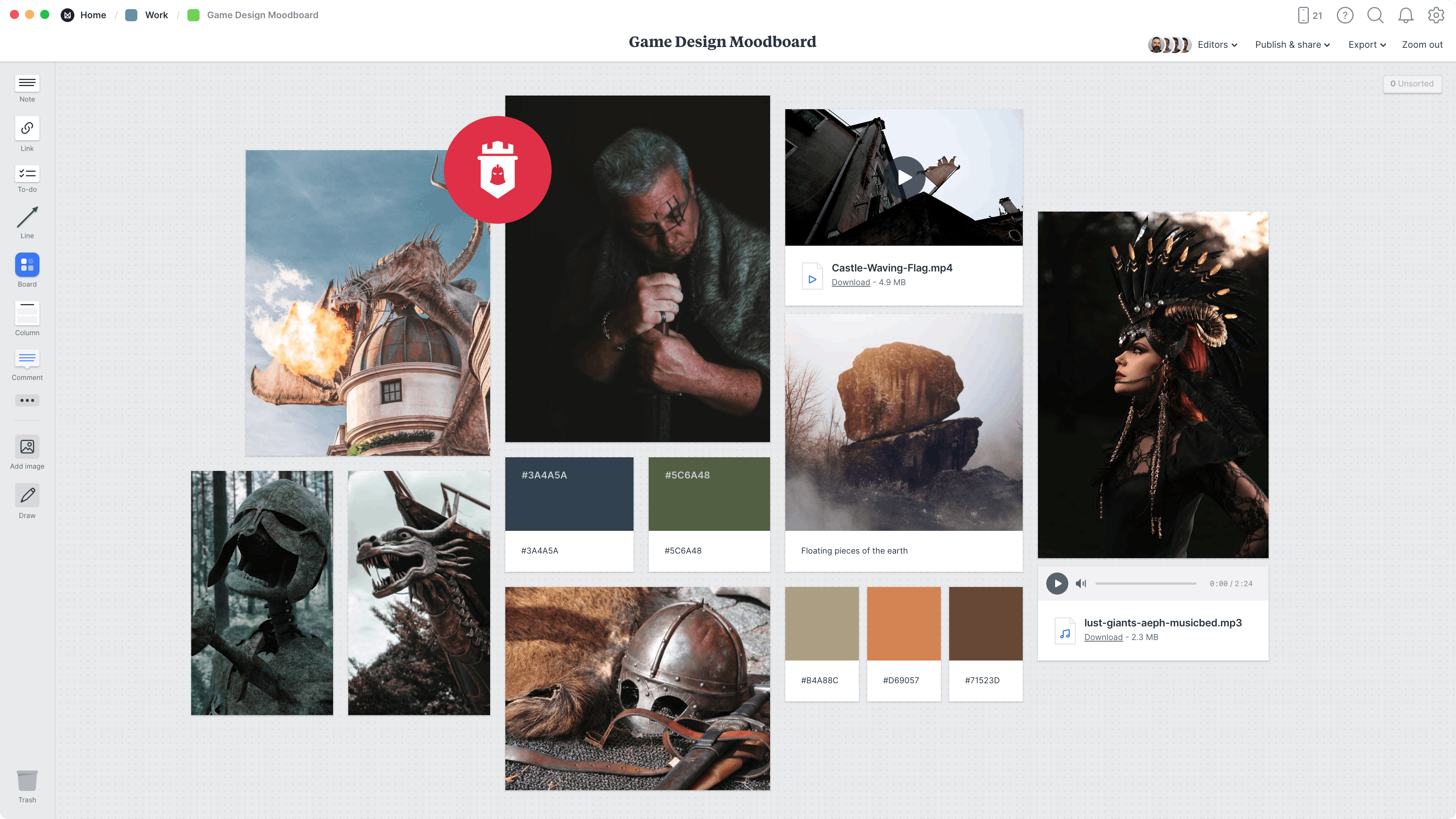 Game Design Moodboard Template, within the Milanote app